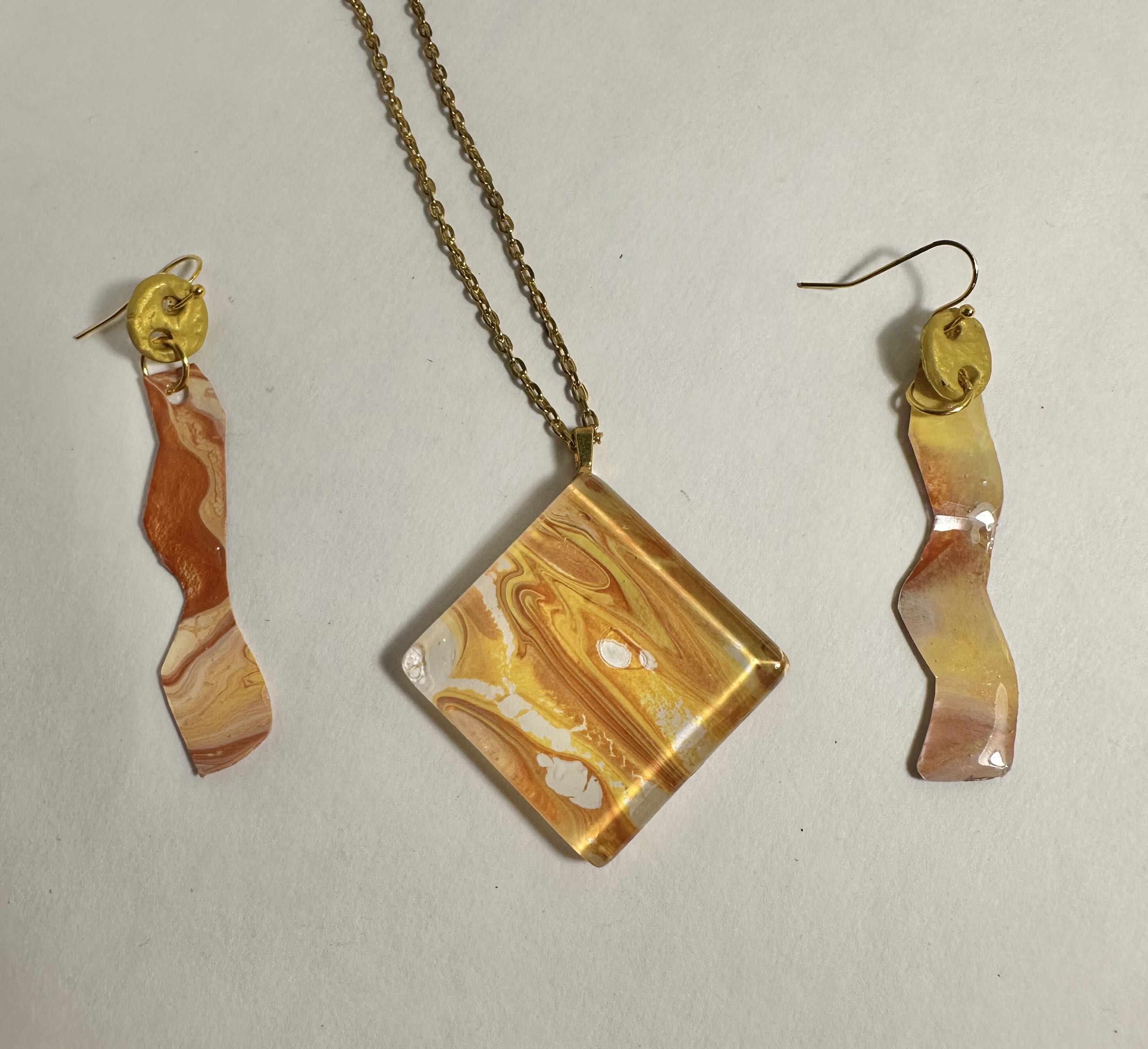 Handmade Abstract Resin and acrylic pouring Jewelry Set