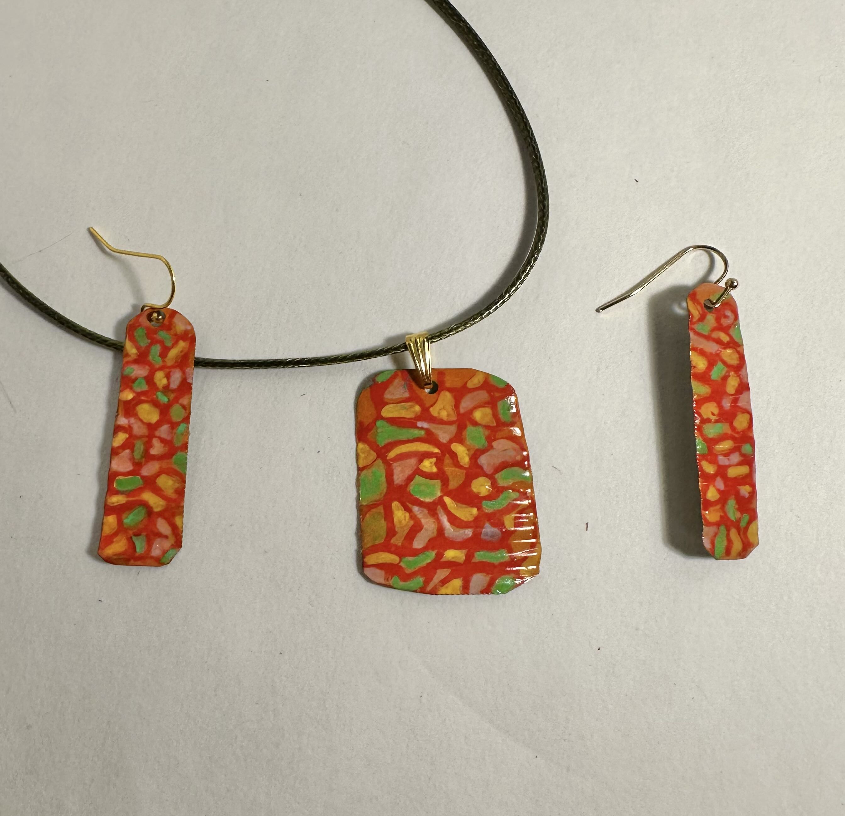 Handmade Colorful made with recycle metal, paint and glass glaze Jewelry Set