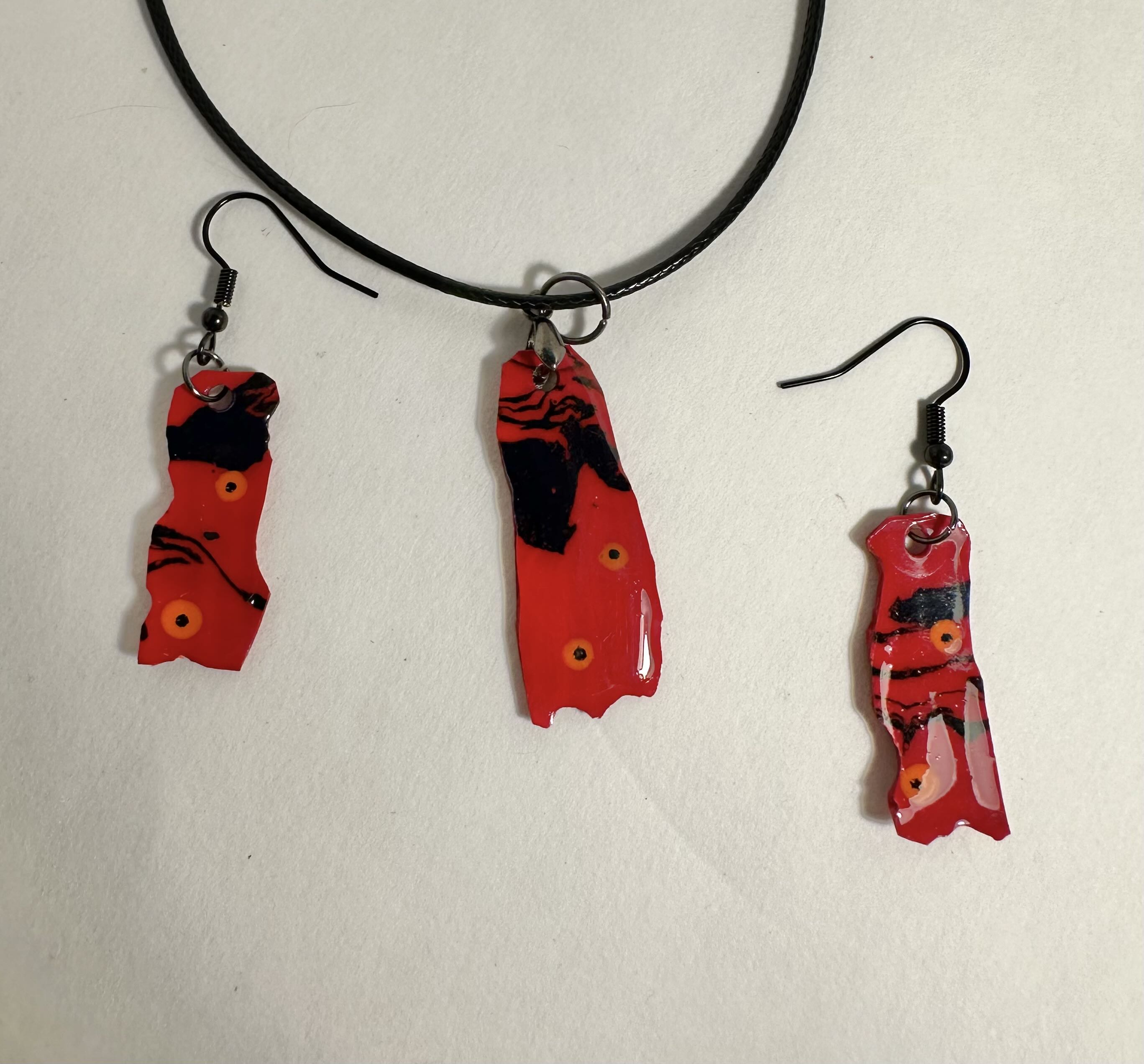 Handmade Red Abstract acrylic pouring wit resin Jewelry Set