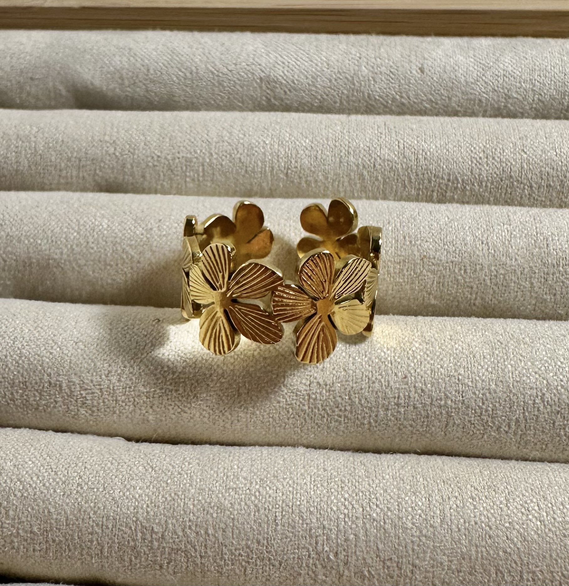 stainless steel Gold toned Flower Adjustable Ring