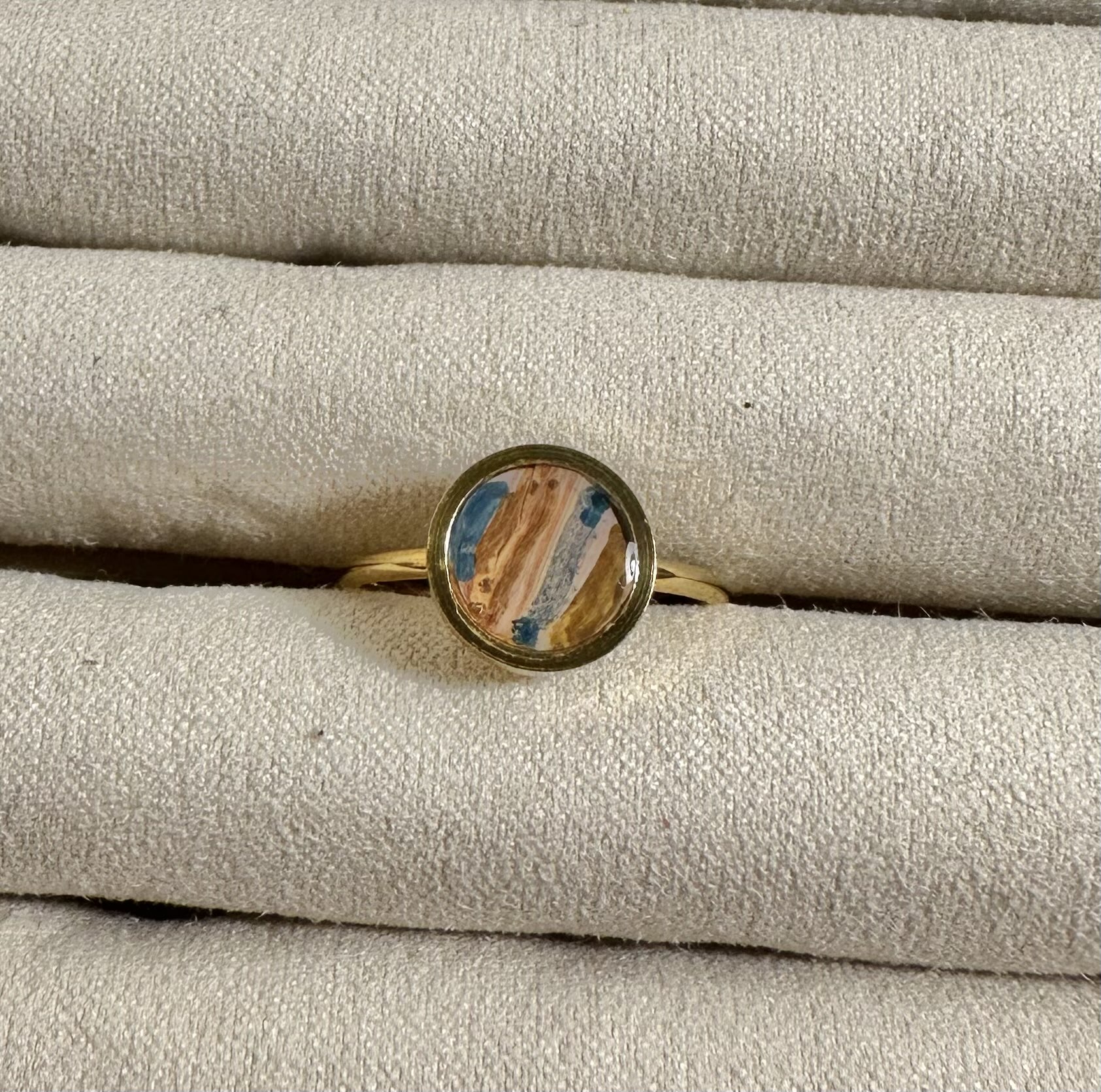 Handcrafted Resin and stainless steel gold Ring