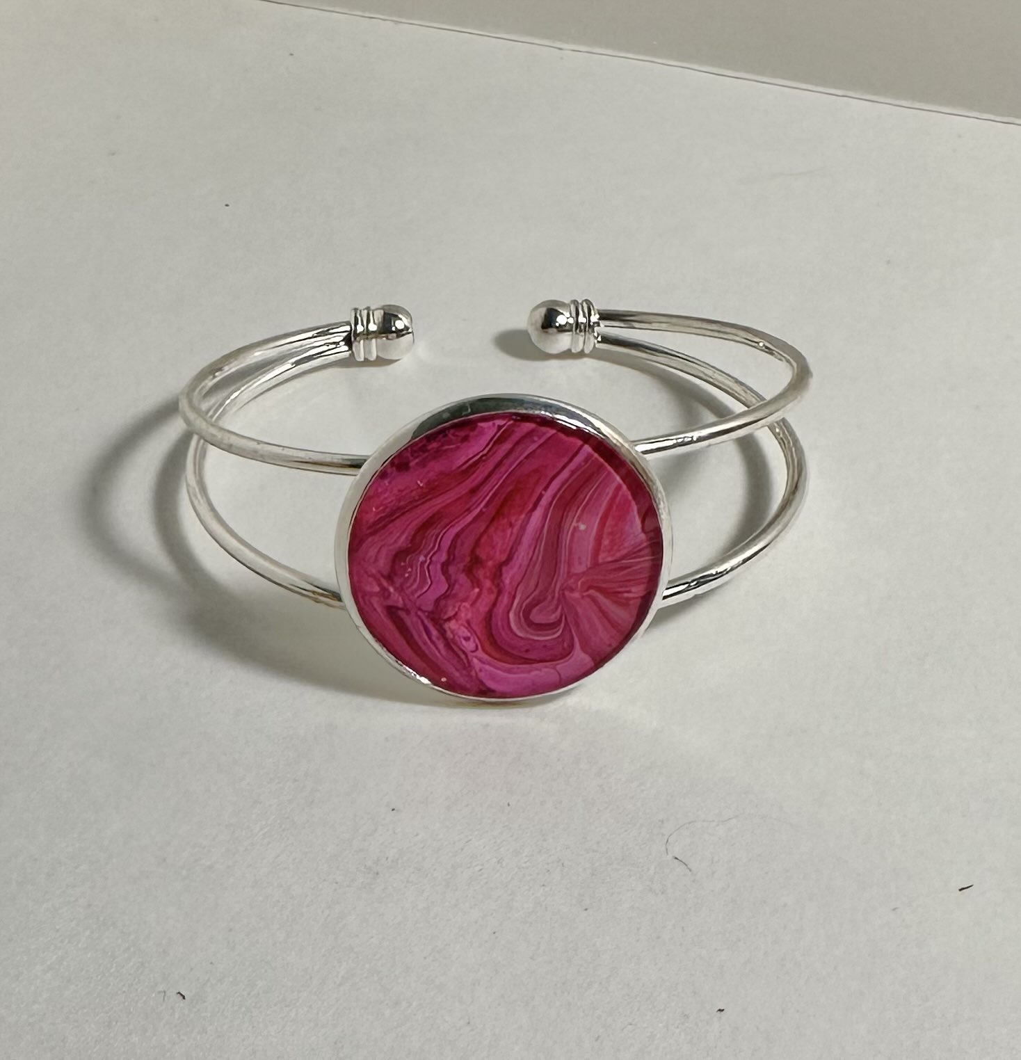 Pink Agate Silver Cuff Bracelet