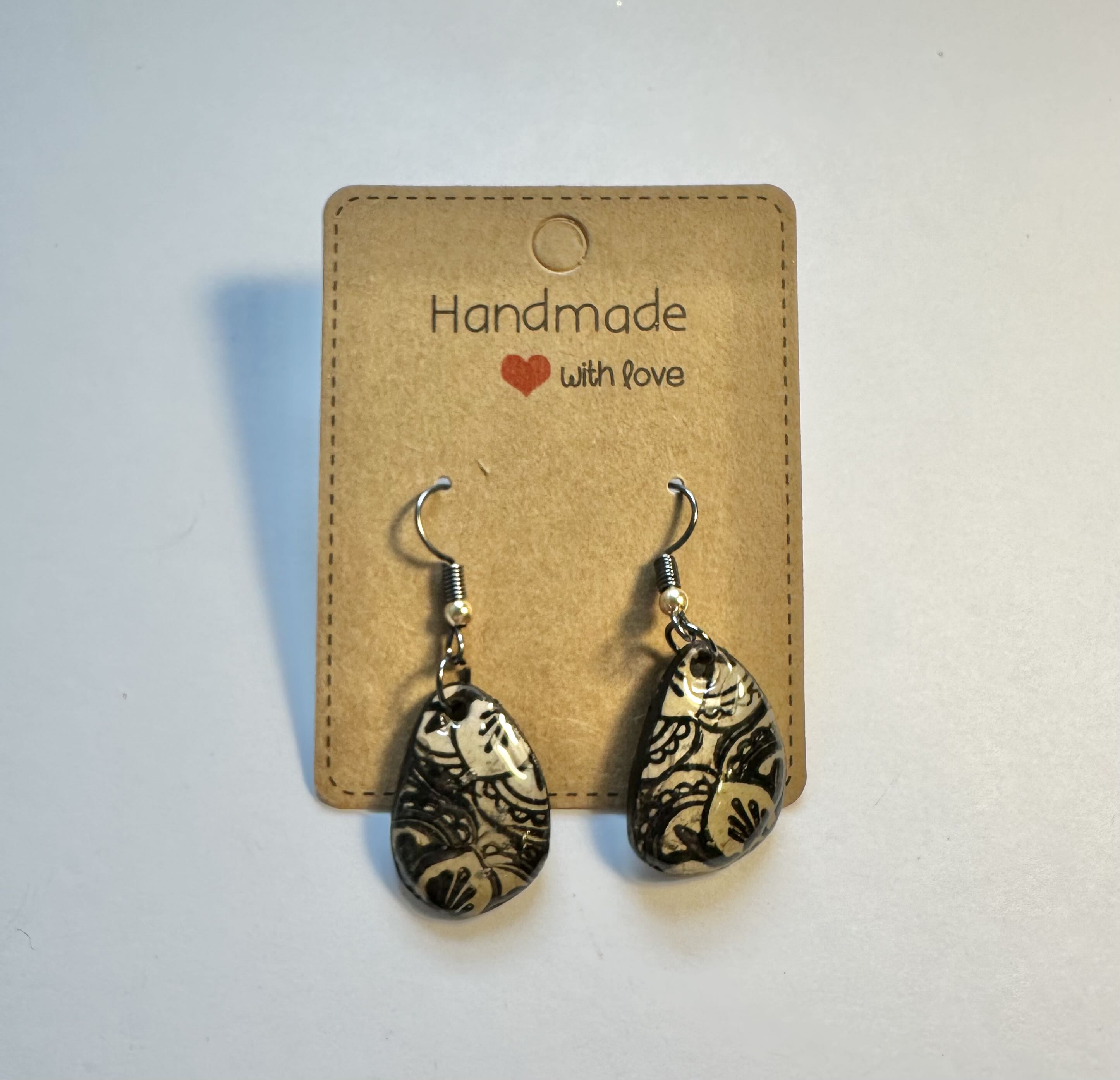 Handmade Black and White Drop Earrings
