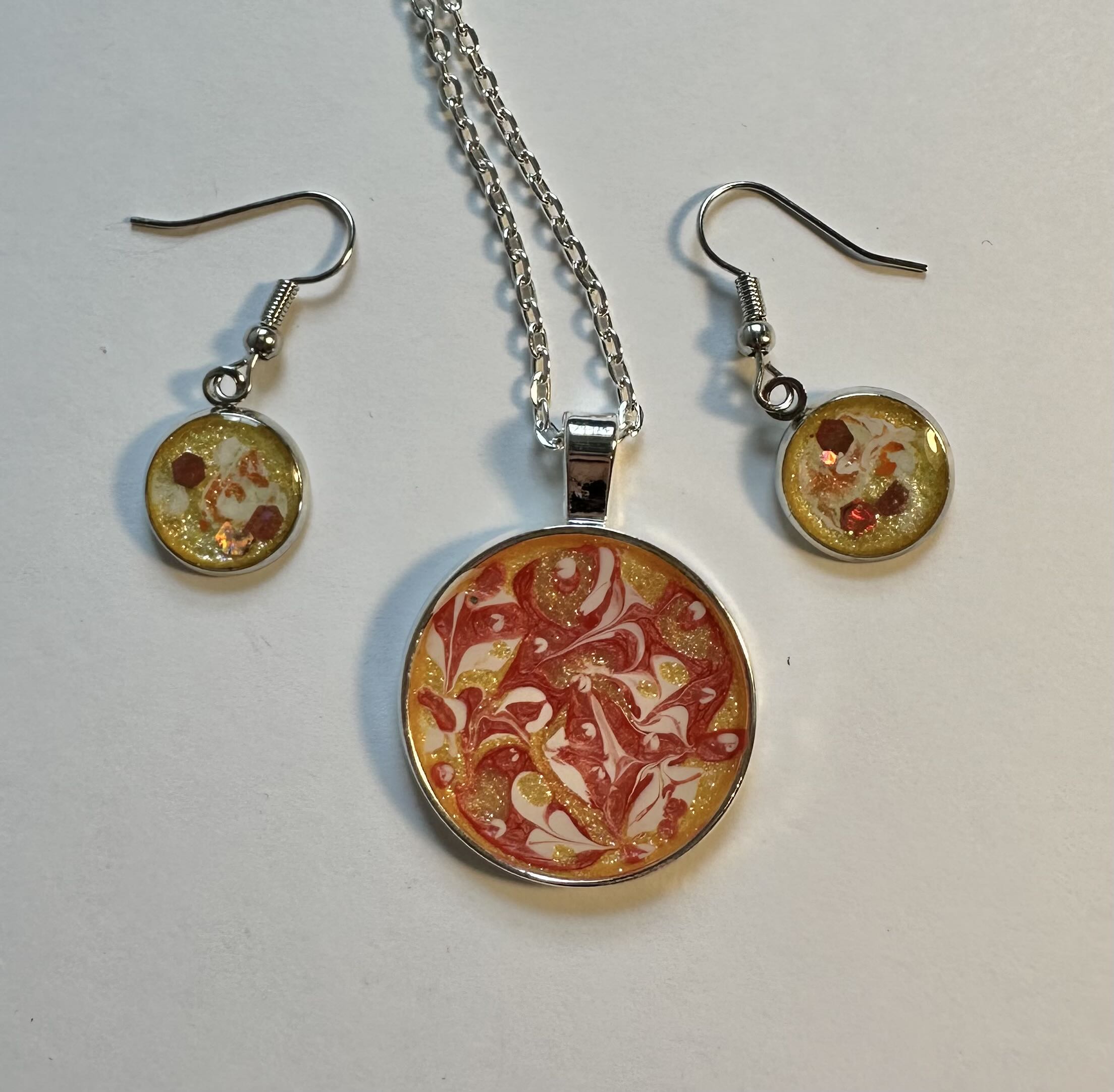Handcrafted Resin Pendant and Earring Set