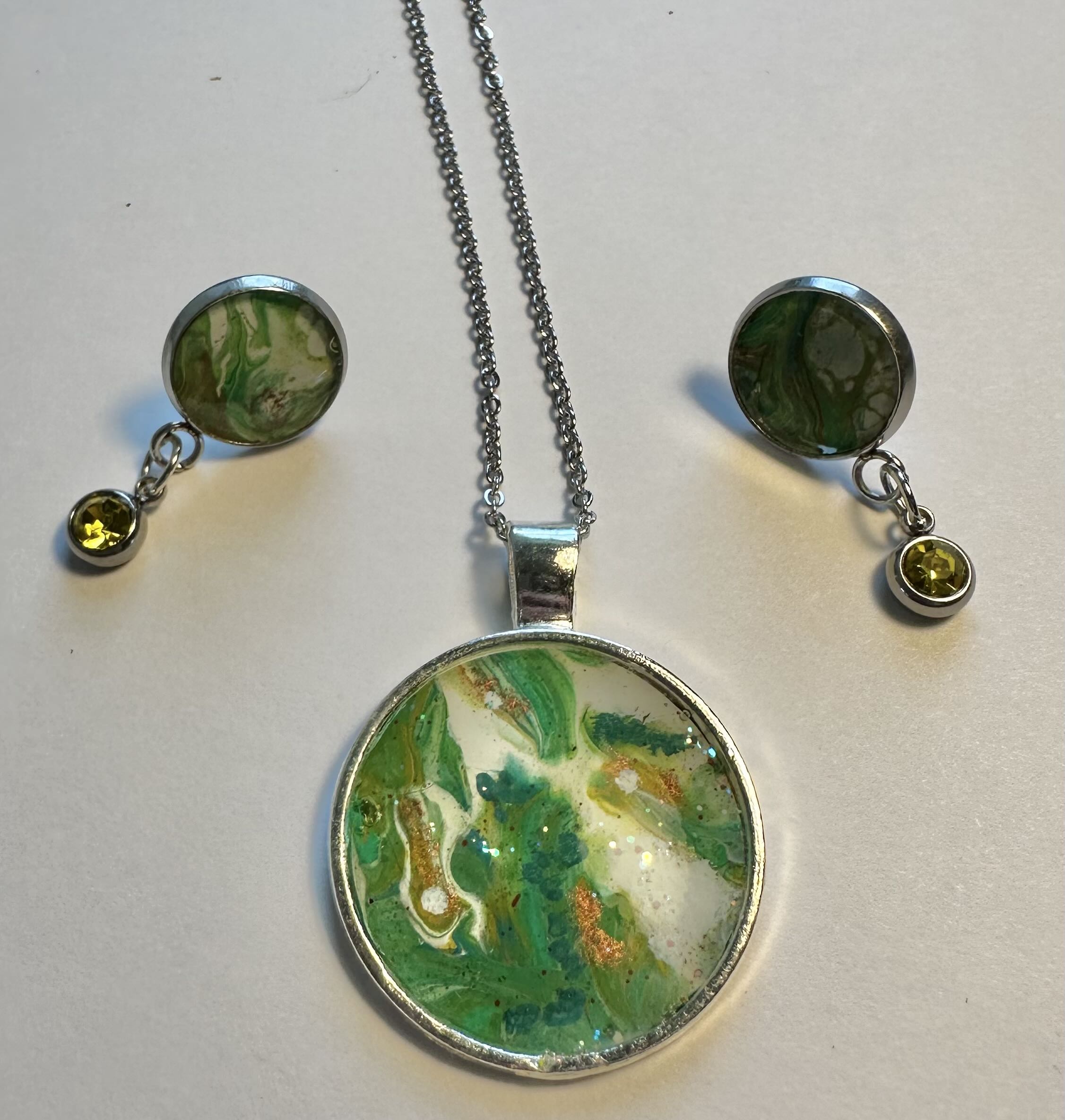 Green Marble Pendant Jewelry Set