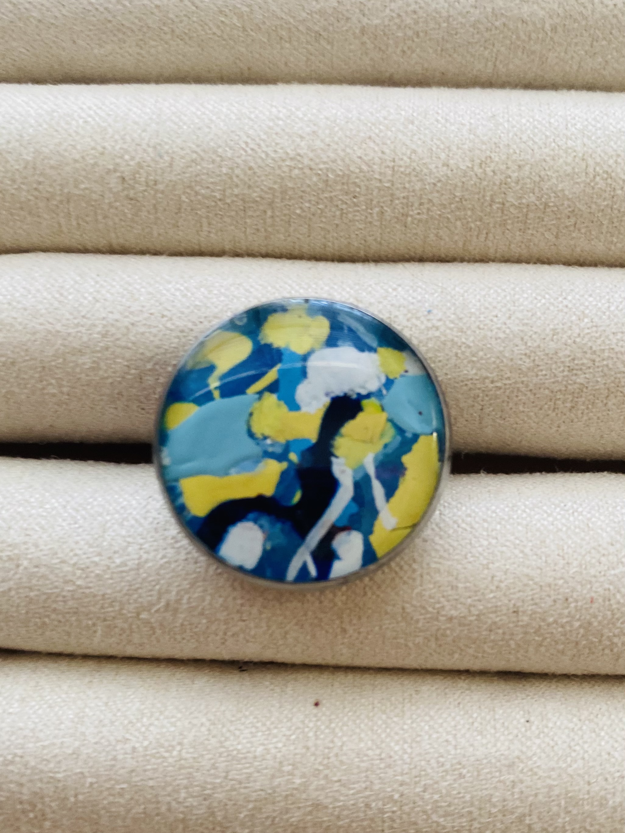 Hand-painted abstract round brooch
