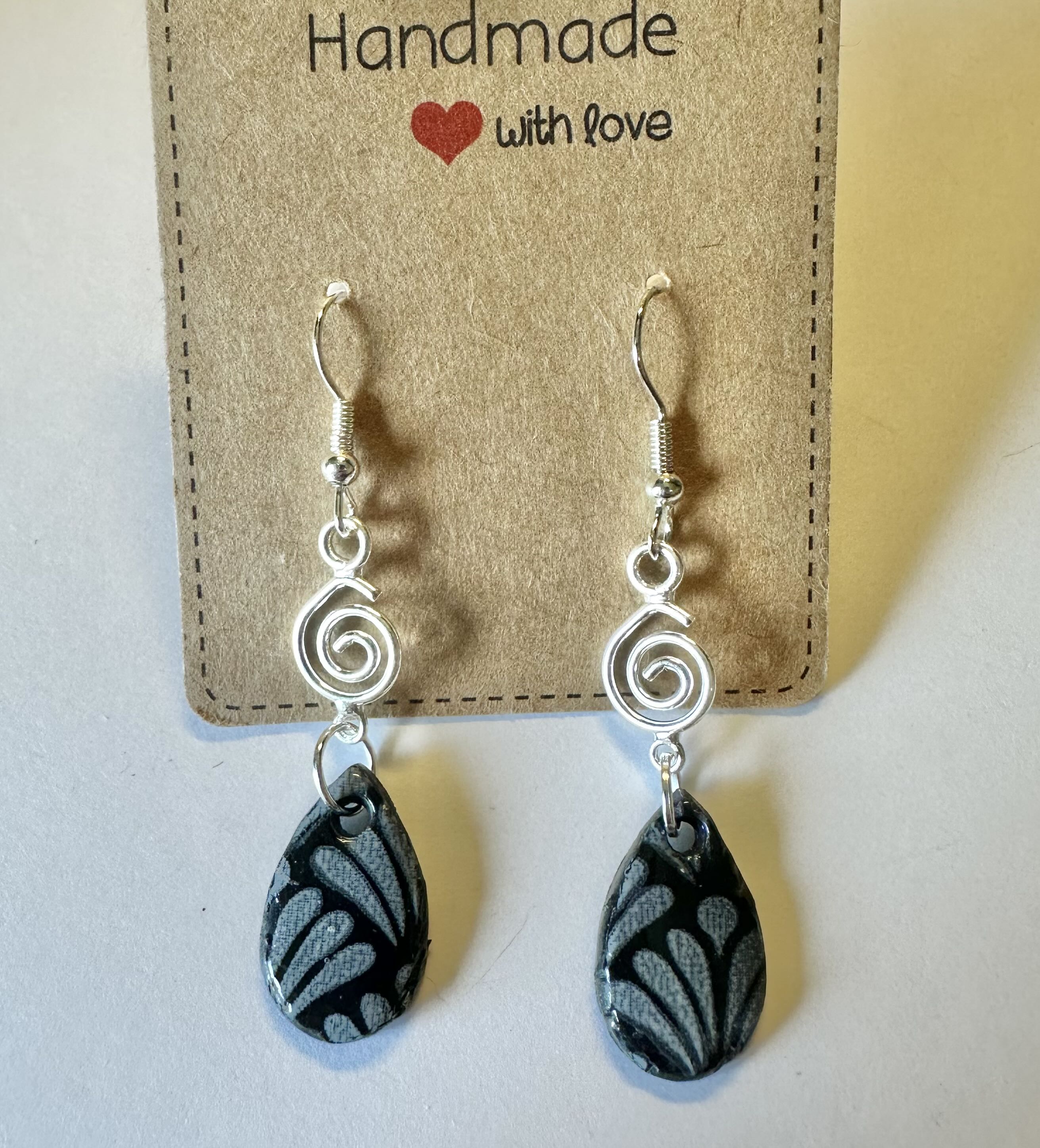 Handmade Black and Silver Dangle Earrings