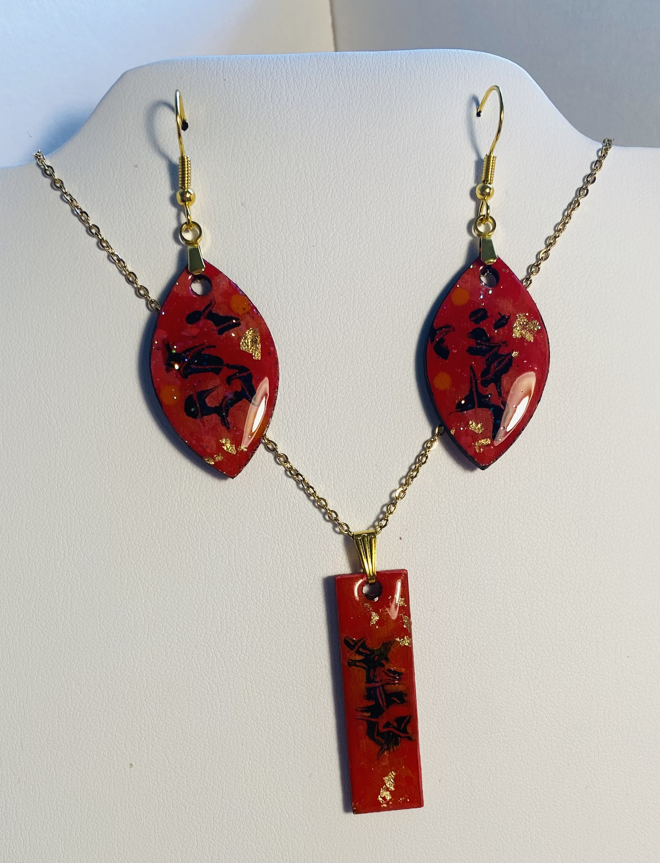 Handmade Red Resin Jewelry Set