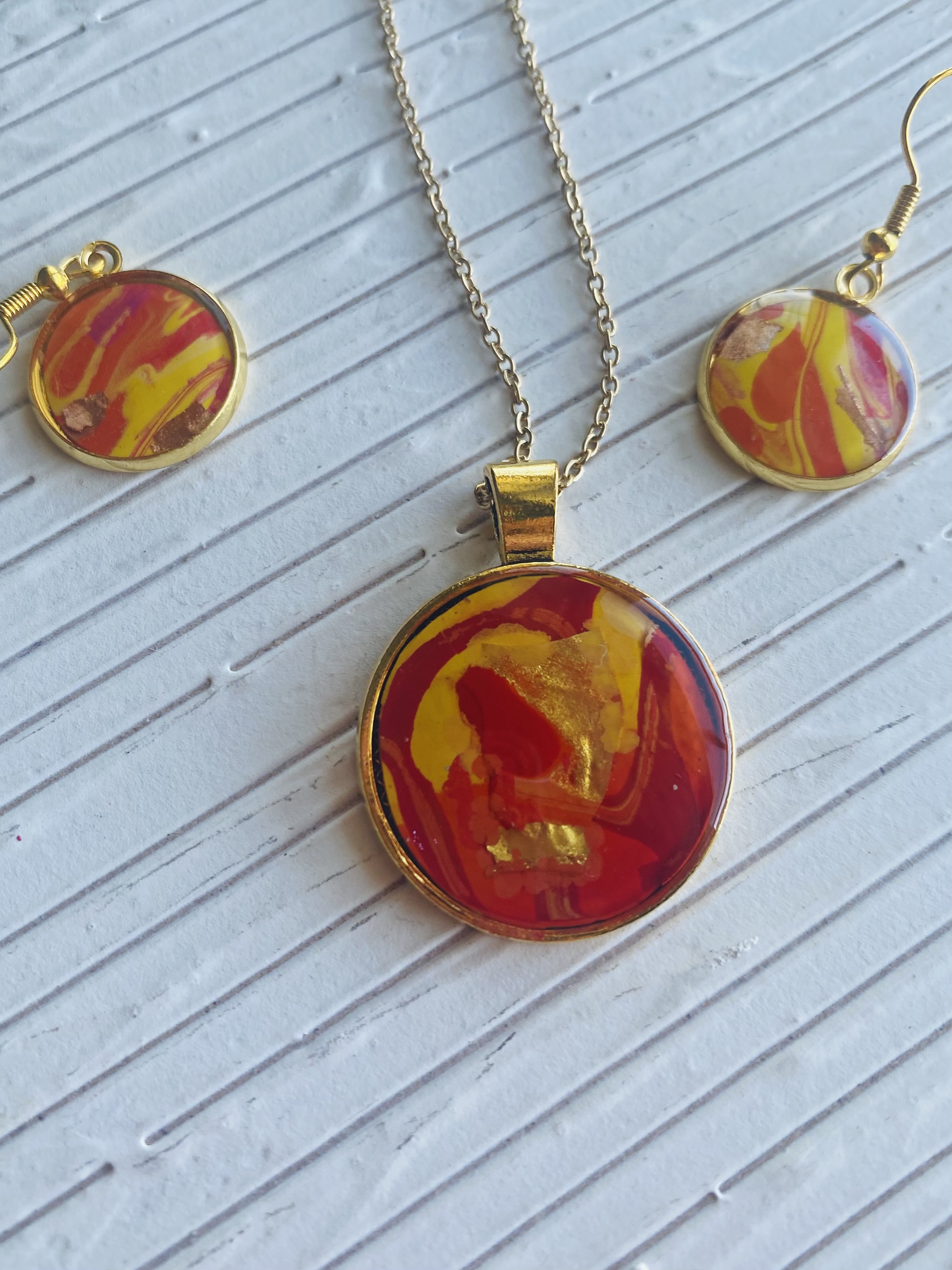 Handmade Red and Yellow Resin Jewelry Set