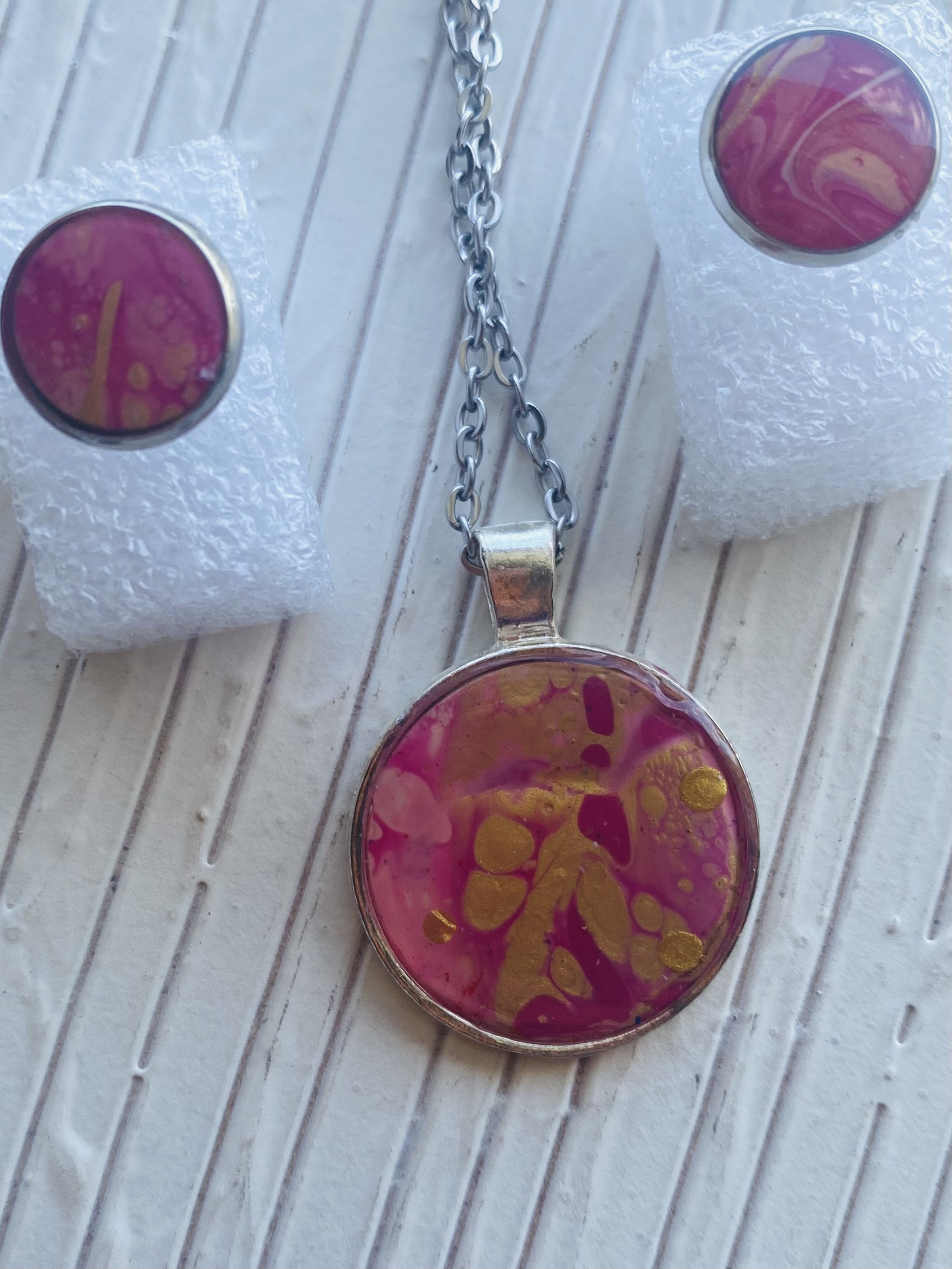 Handmade Pink Resin Jewelry Set
