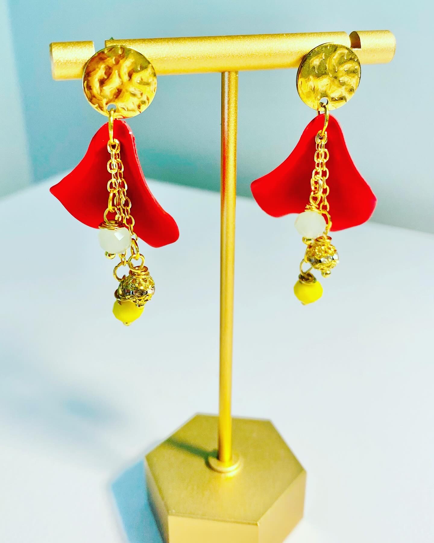 Red Petal Drop Earrings
