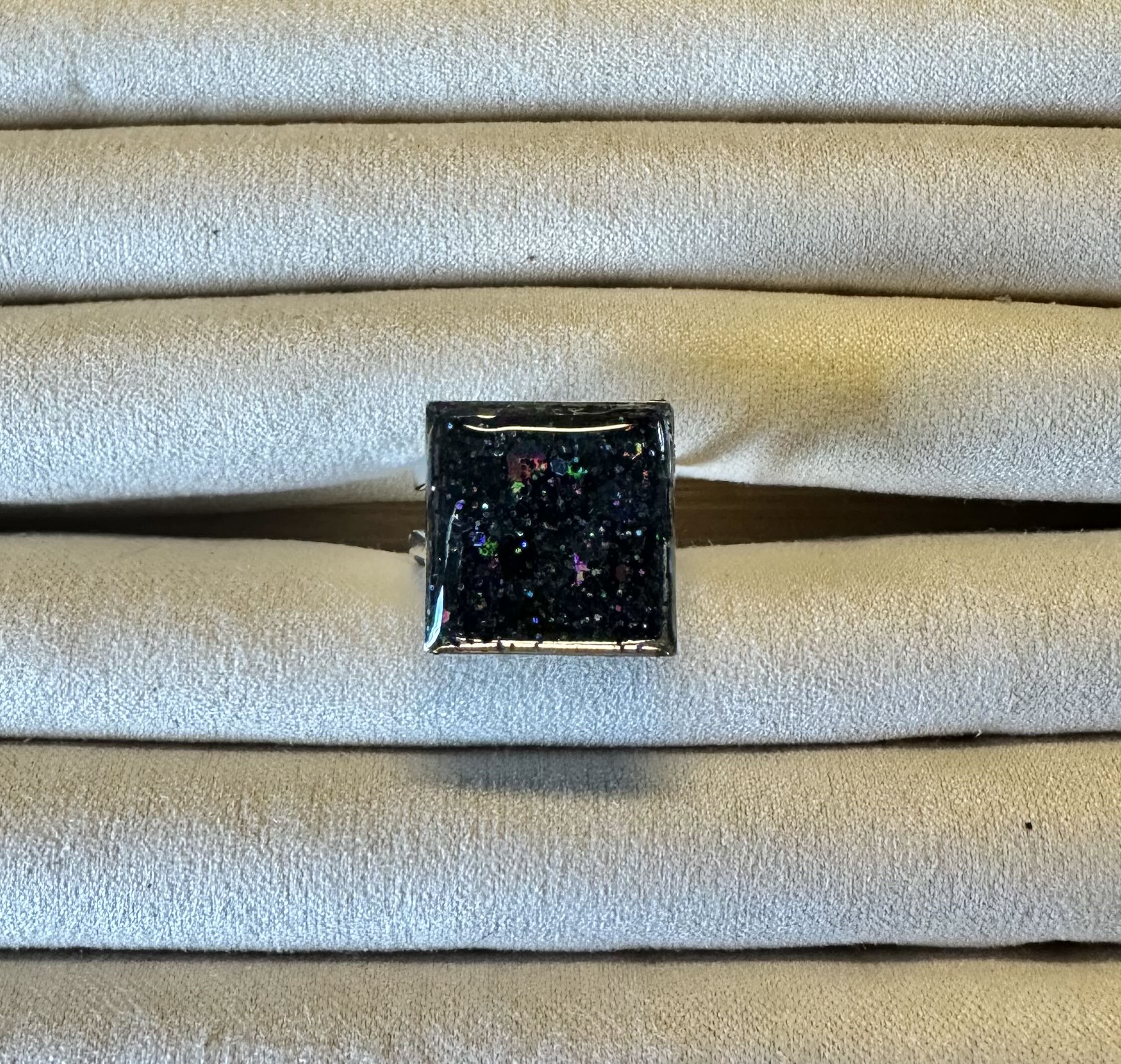 Square Black Glitter Ring