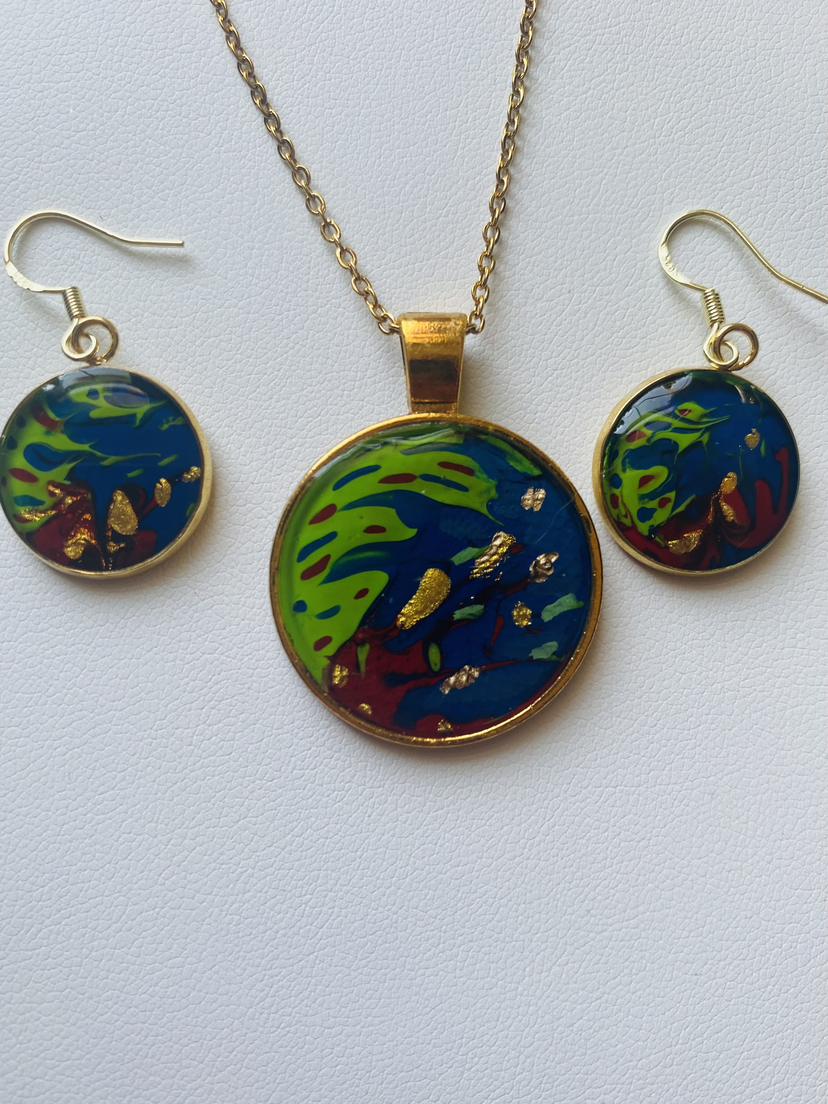 Hand-Painted Pendant and Earring Set