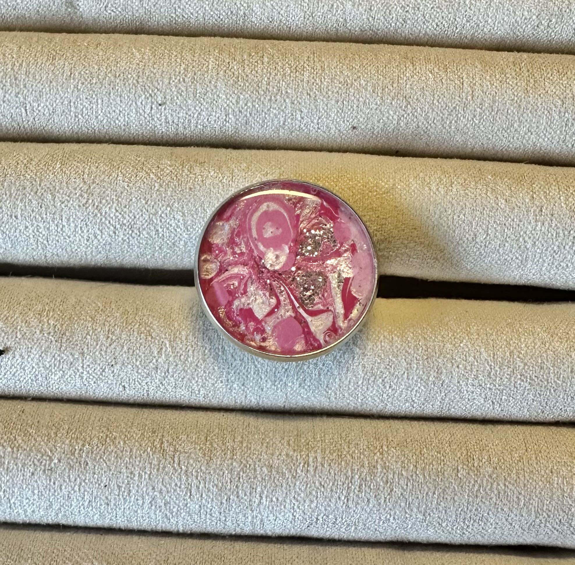Pink and Silver Resin Ring