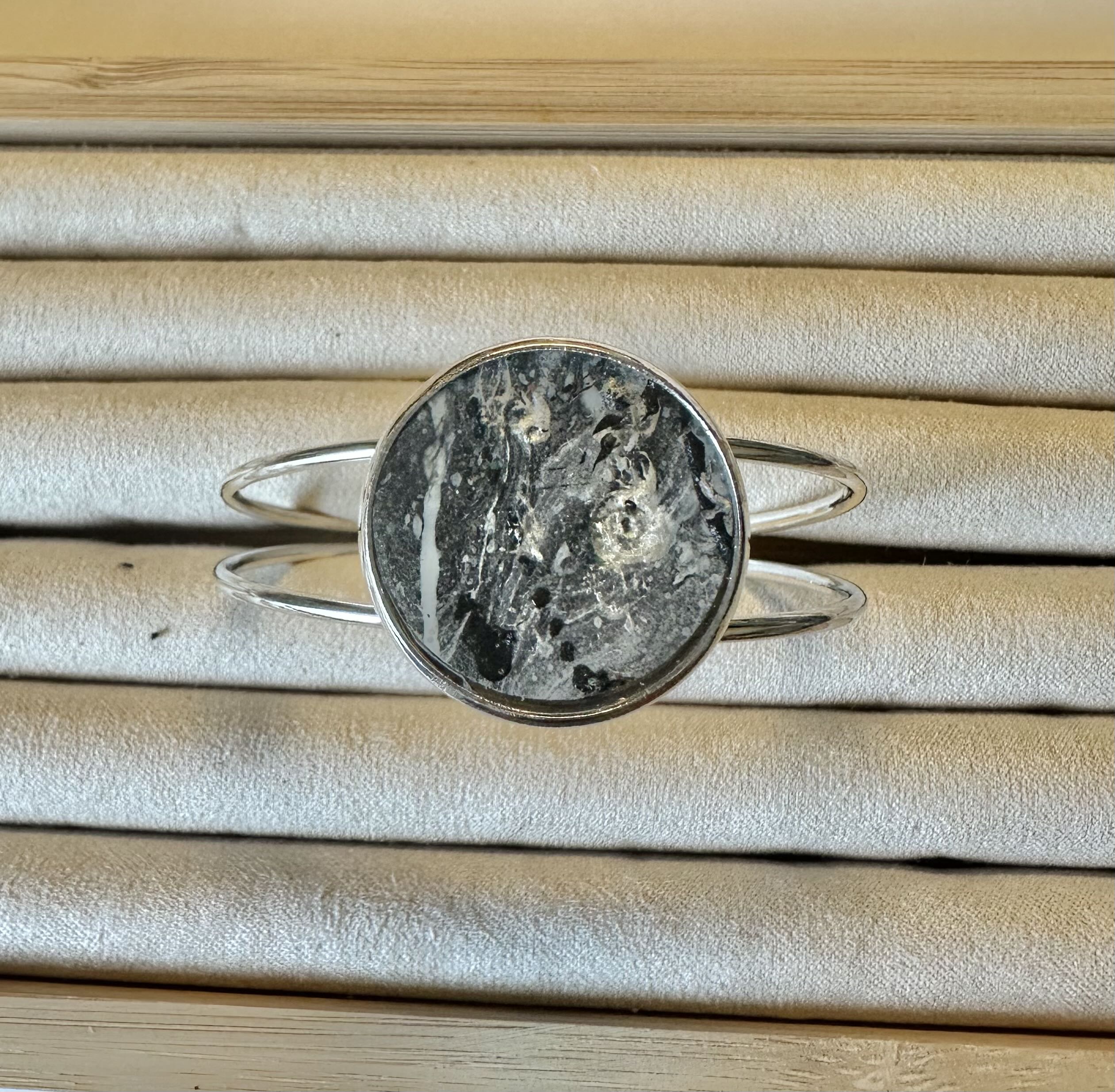 Silver Cuff Bracelet with Marble Stone