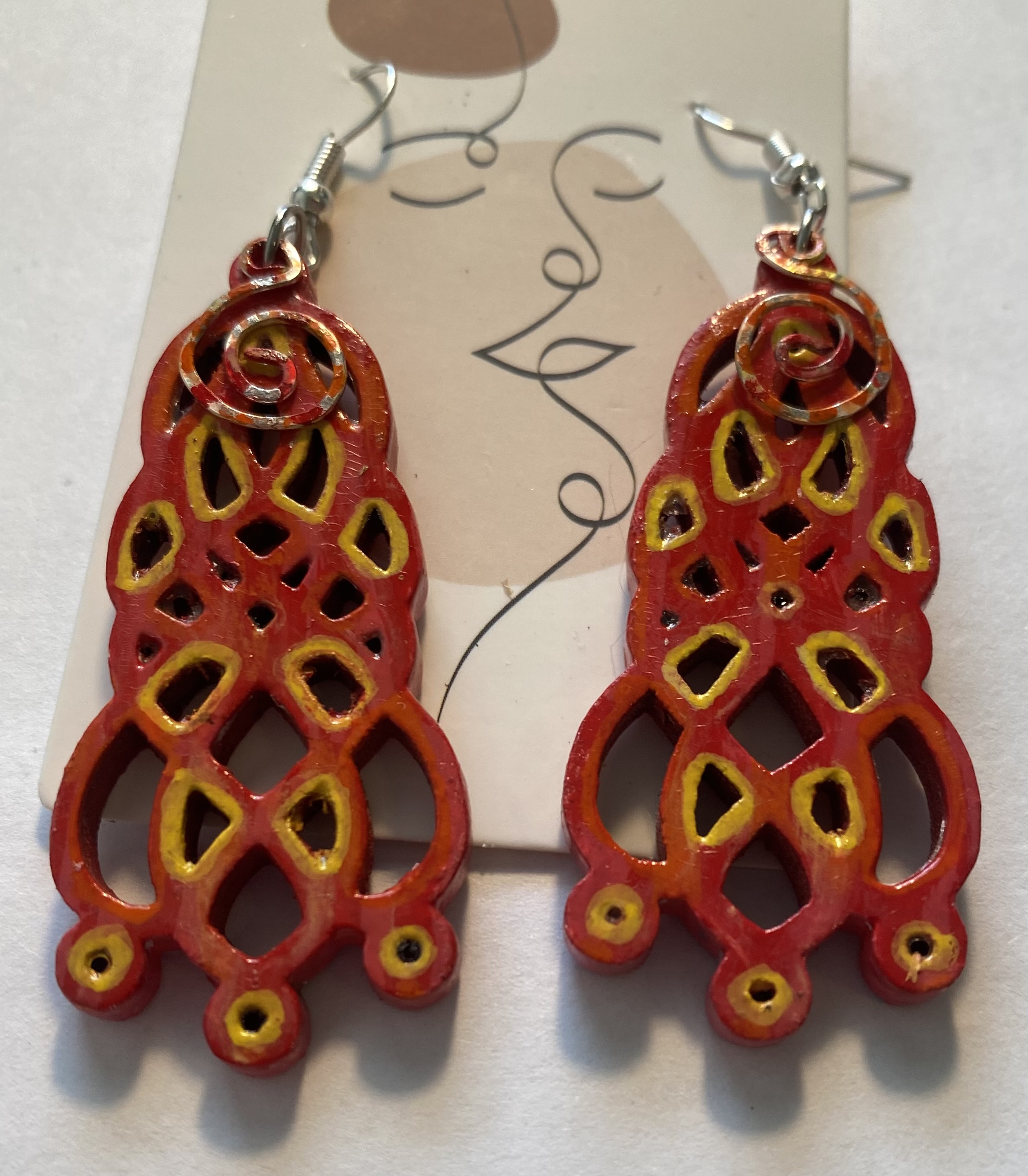 Handcrafted Red and Yellow Earrings