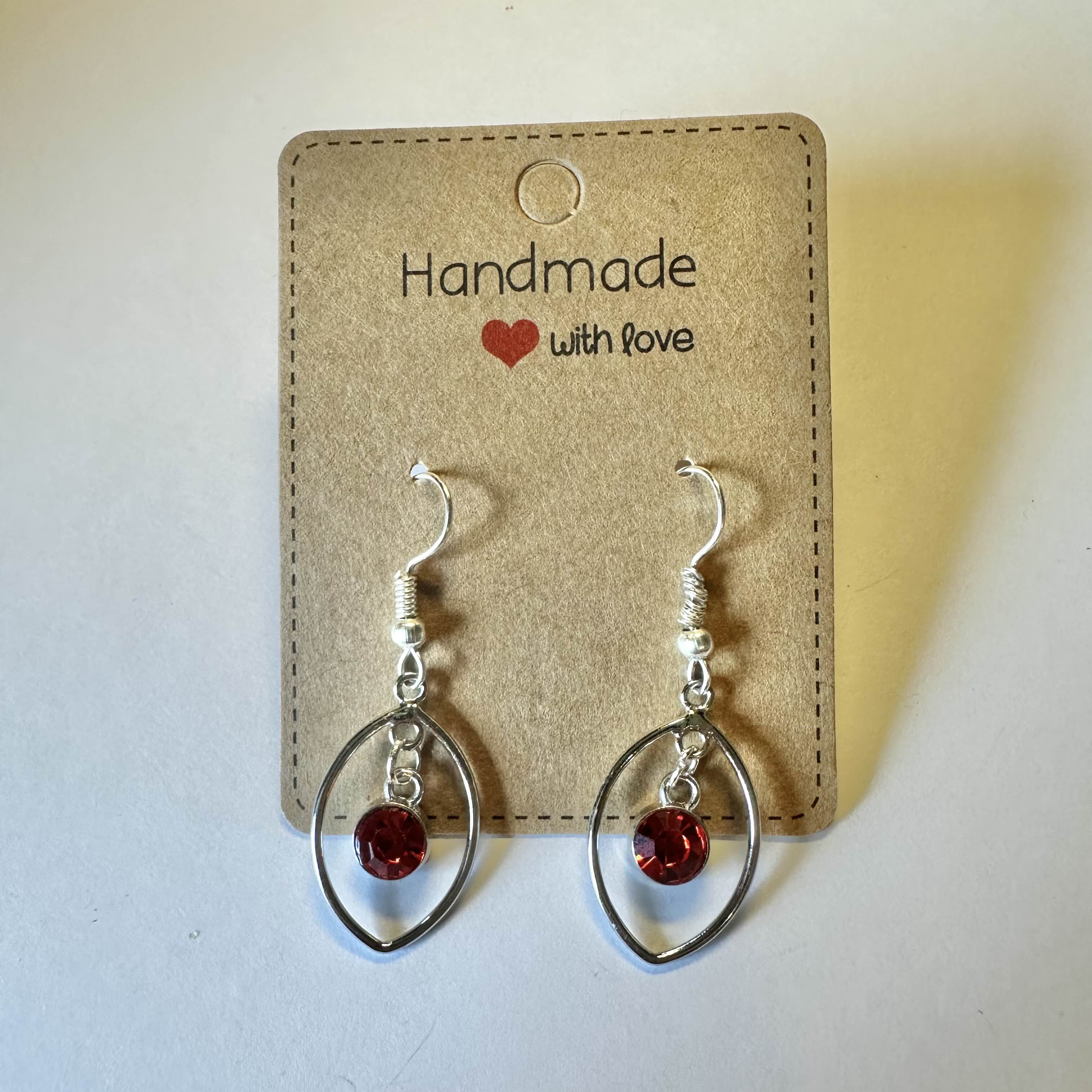 Handmade Silver Earrings with Red Gemstone