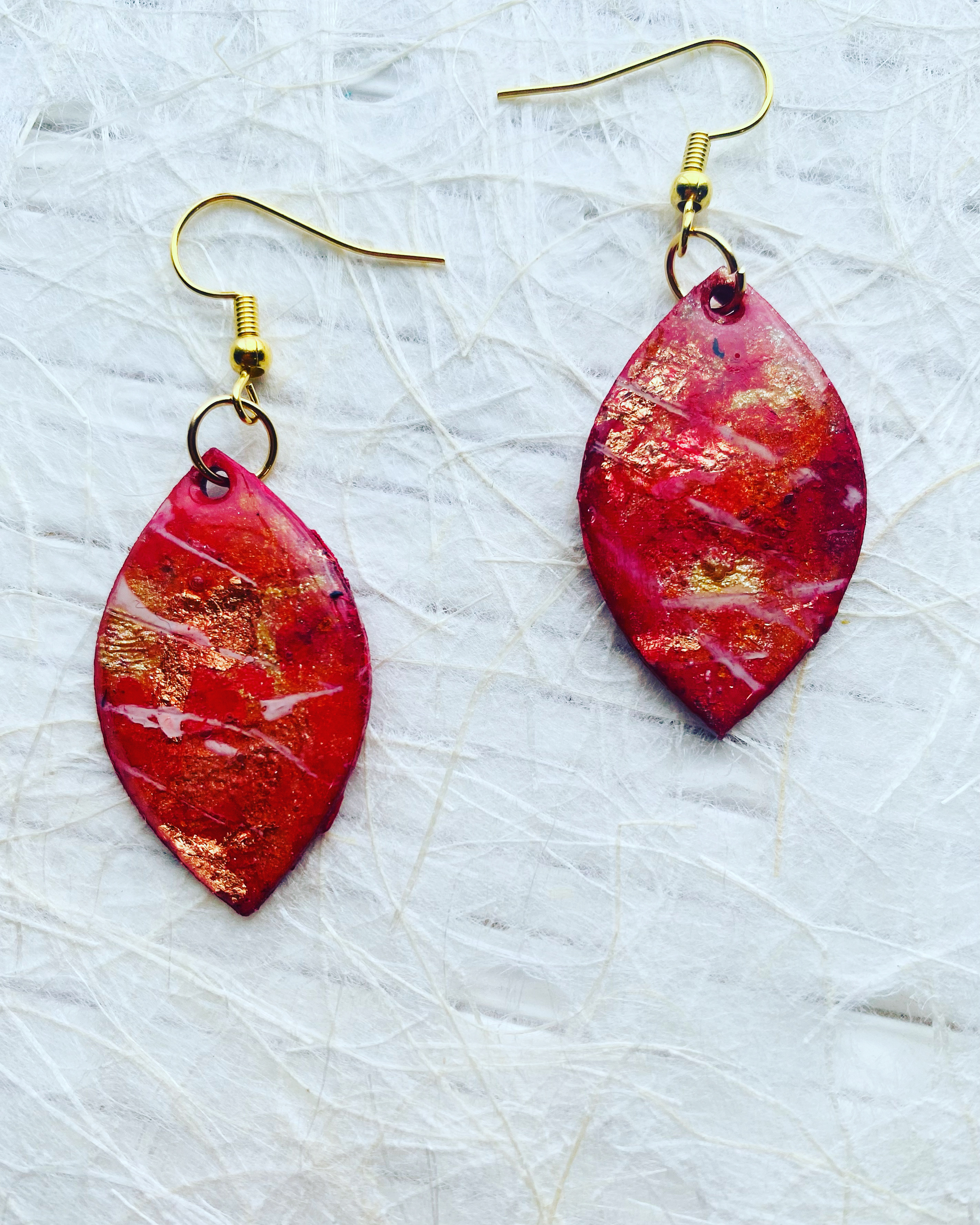 Handmade Red Leaf Earrings