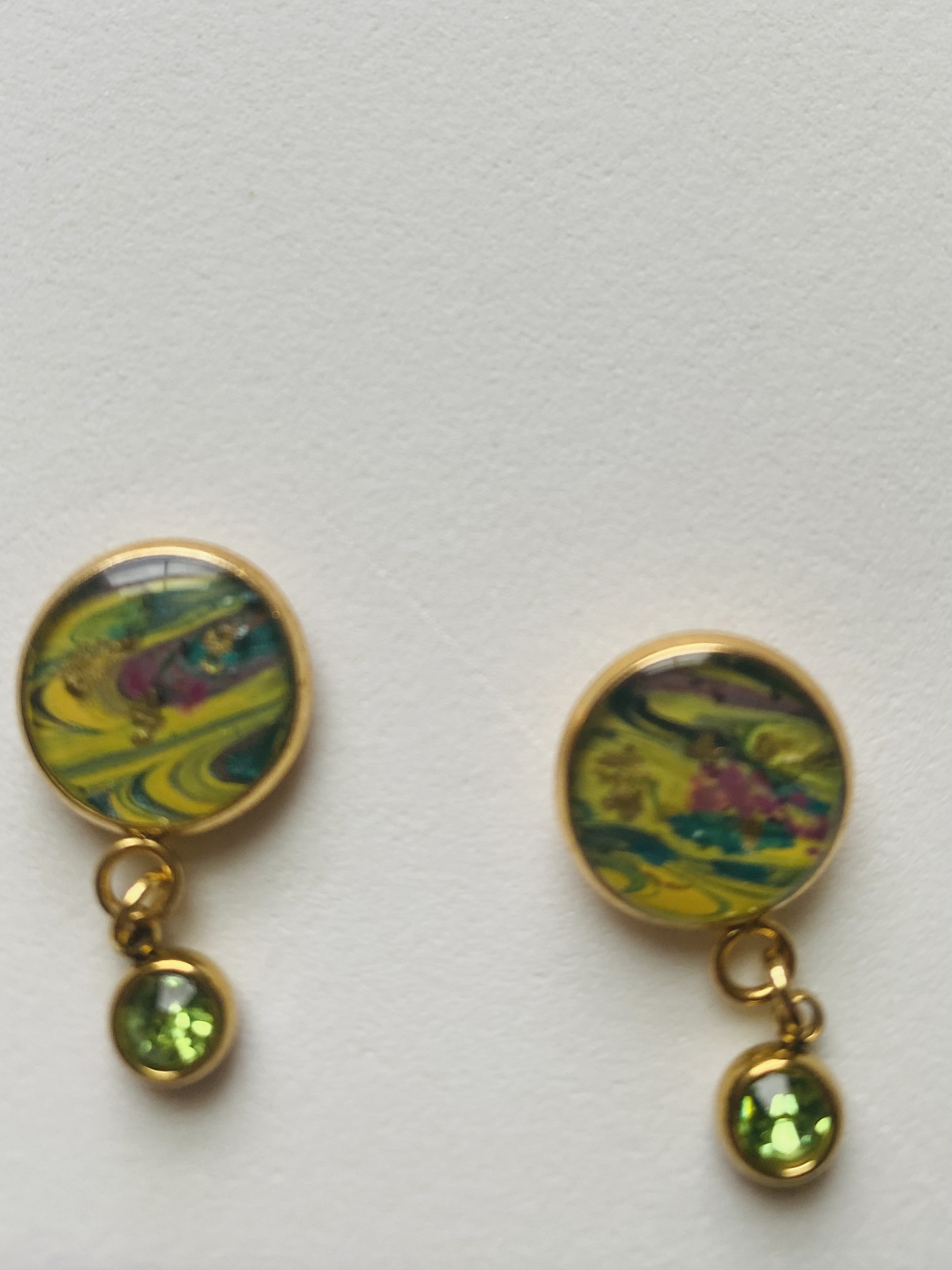 Hand-painted gold tone dangle earrings