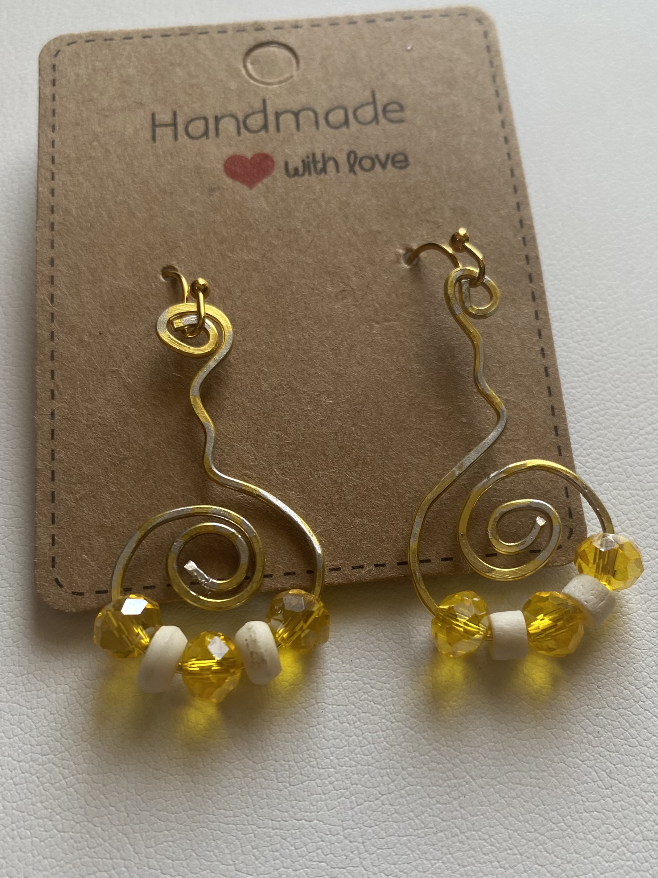 Handmade Yellow Spiral Earrings