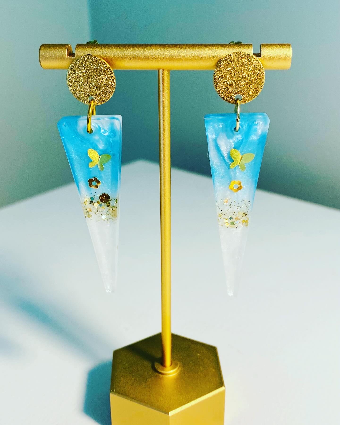 Blue Glitter Resin Earrings