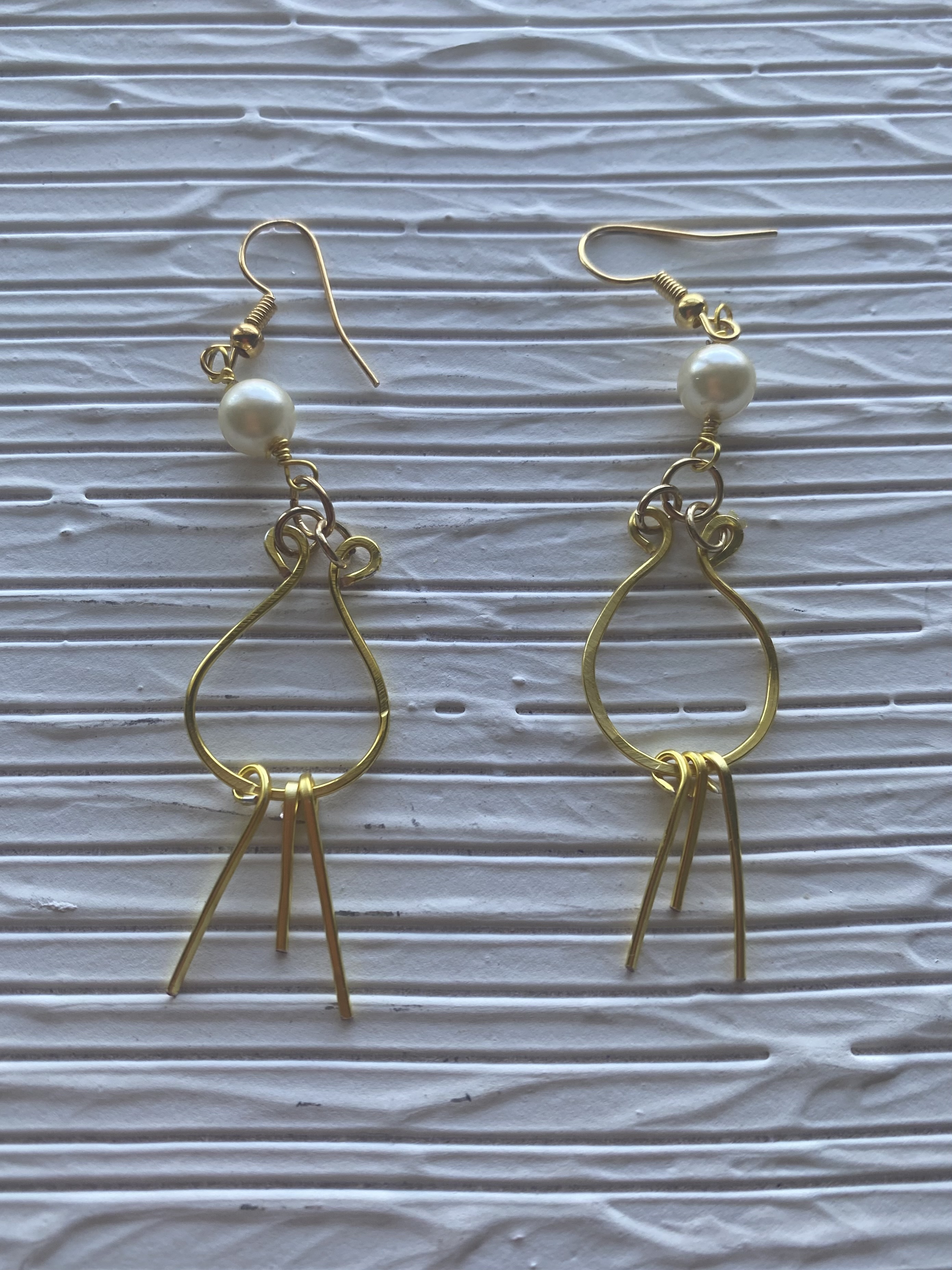 Gold Wire and Pearl Drop Earrings