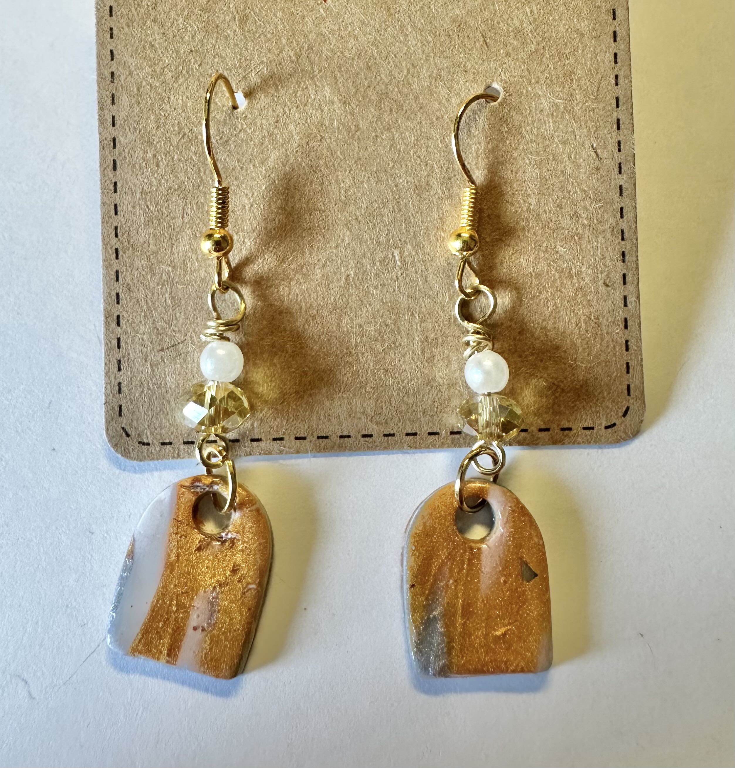 Handcrafted Gold and White Dangle Earrings