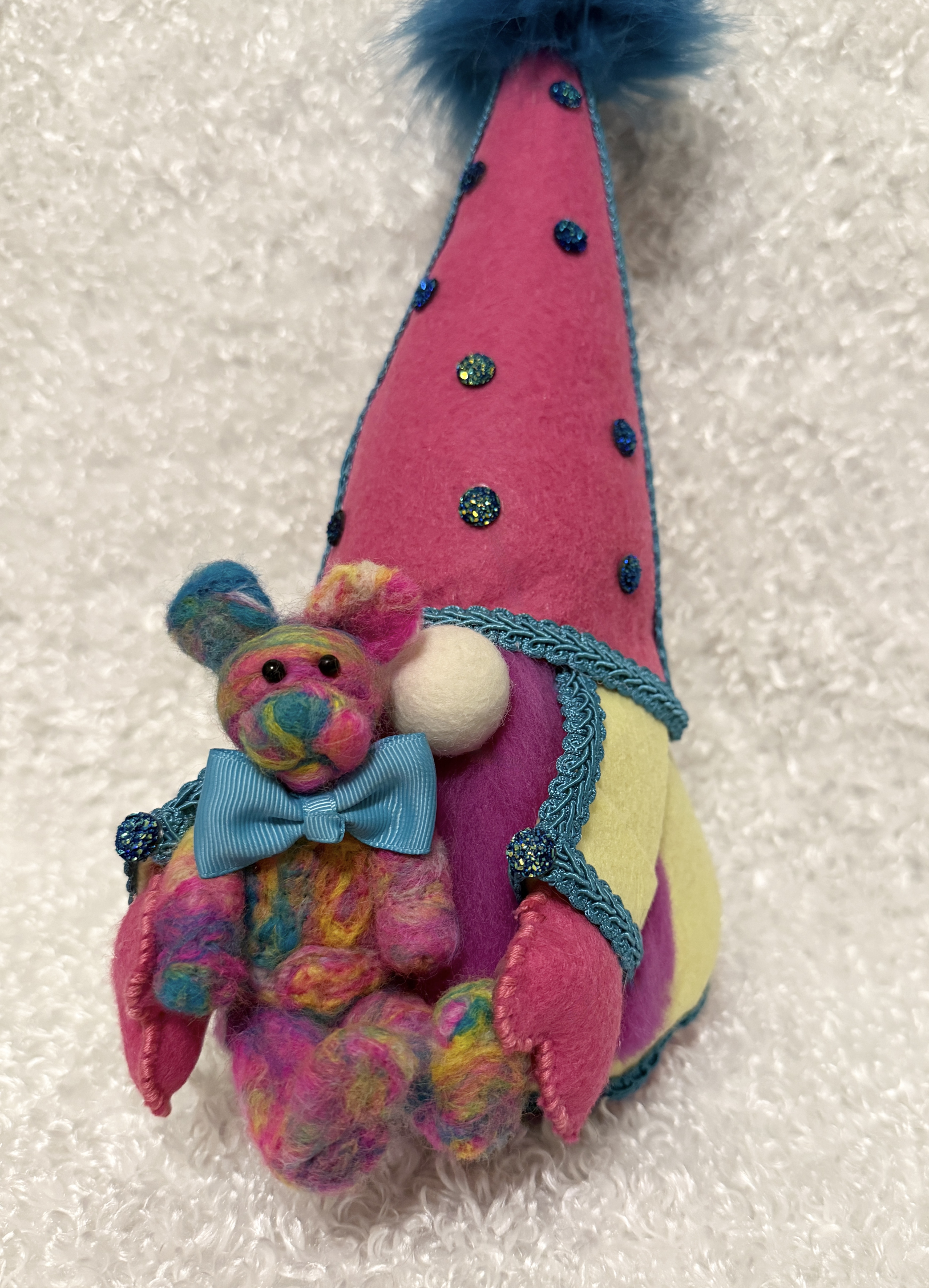 Colorful Felt Gnome with Teddy Bear