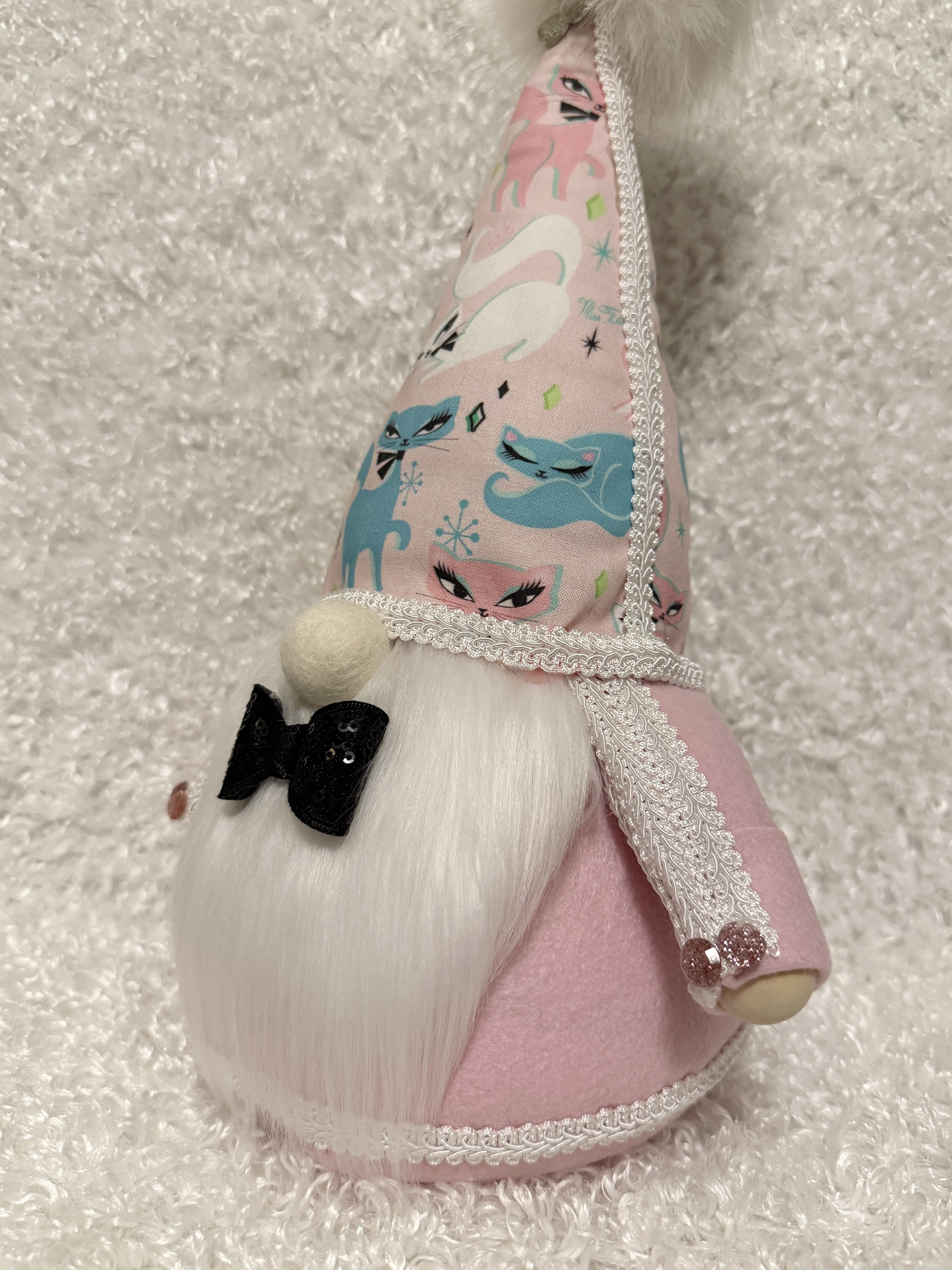 Mid-Century Modern Cat Retro Gnome with Black Tie