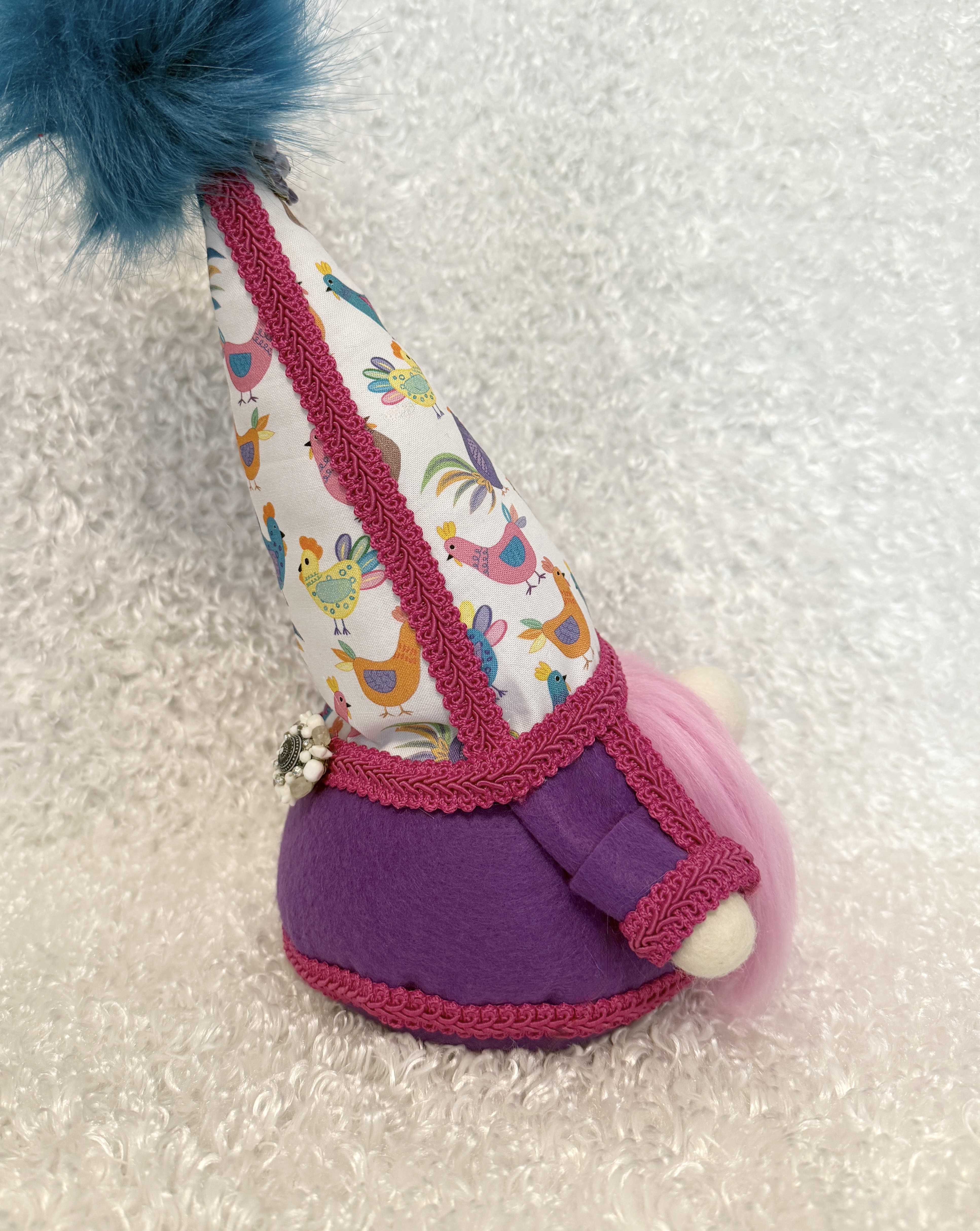 Gnome with Chicken and Rooster Covered Hat, Farmhouse Country Decor, Rustic Farm Animal Gnome