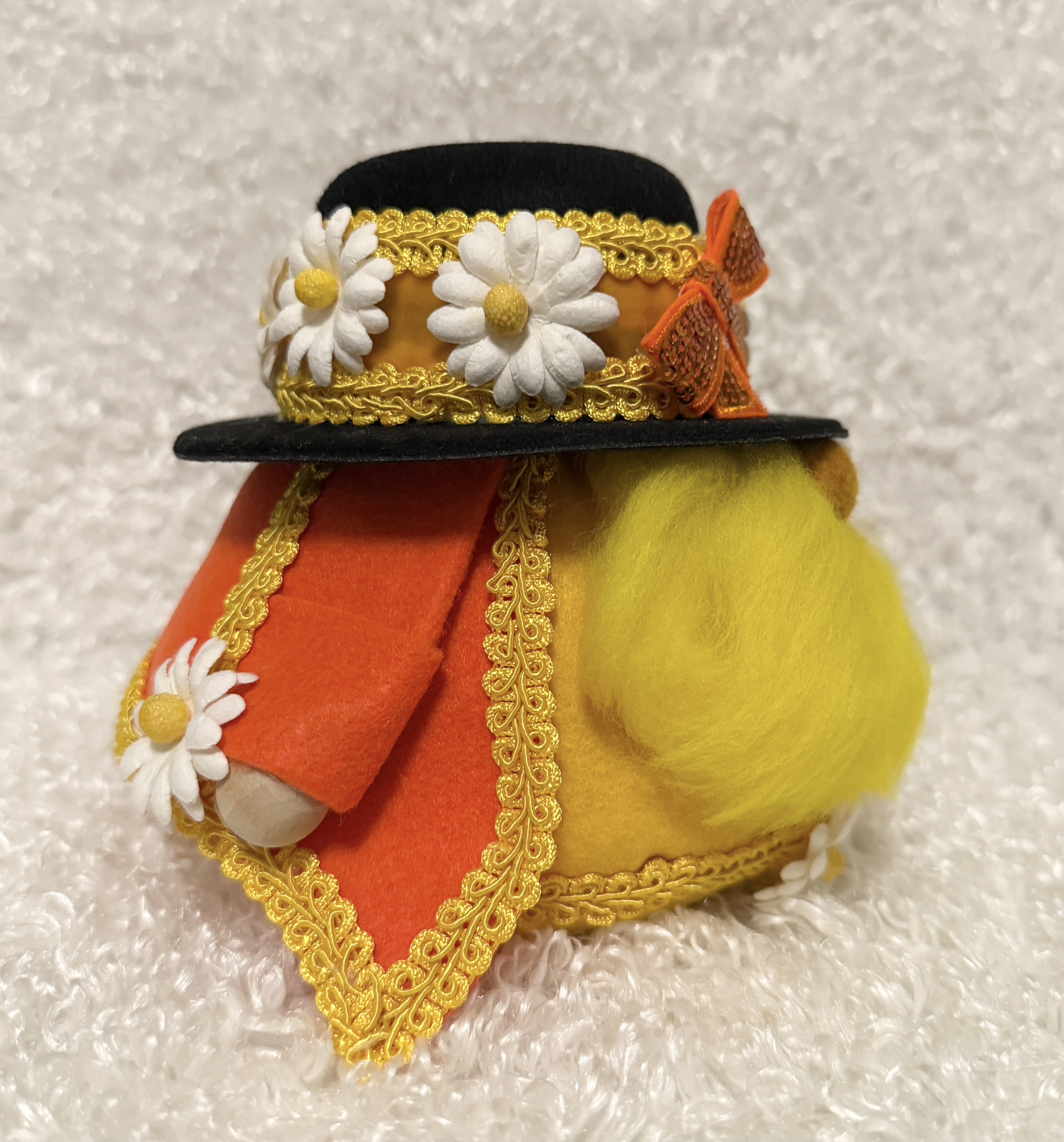 Decorative Yellow and Orange Gnome with Floral Hat 