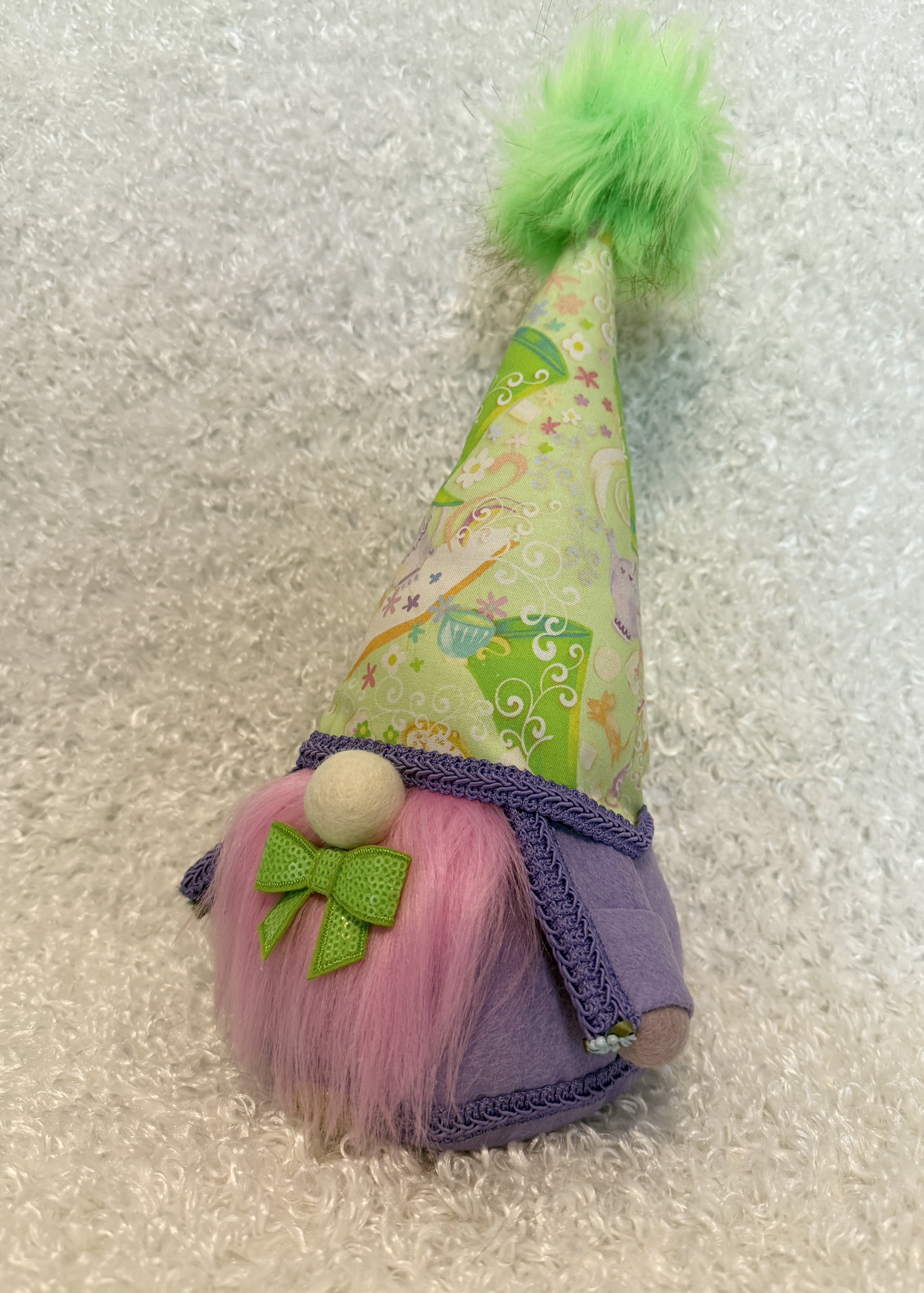 Mad Hatter Alice in Wonderland Gnome with Sparkly Green Bow Tie, Handmade Whimsical Wonderland Decor Gift