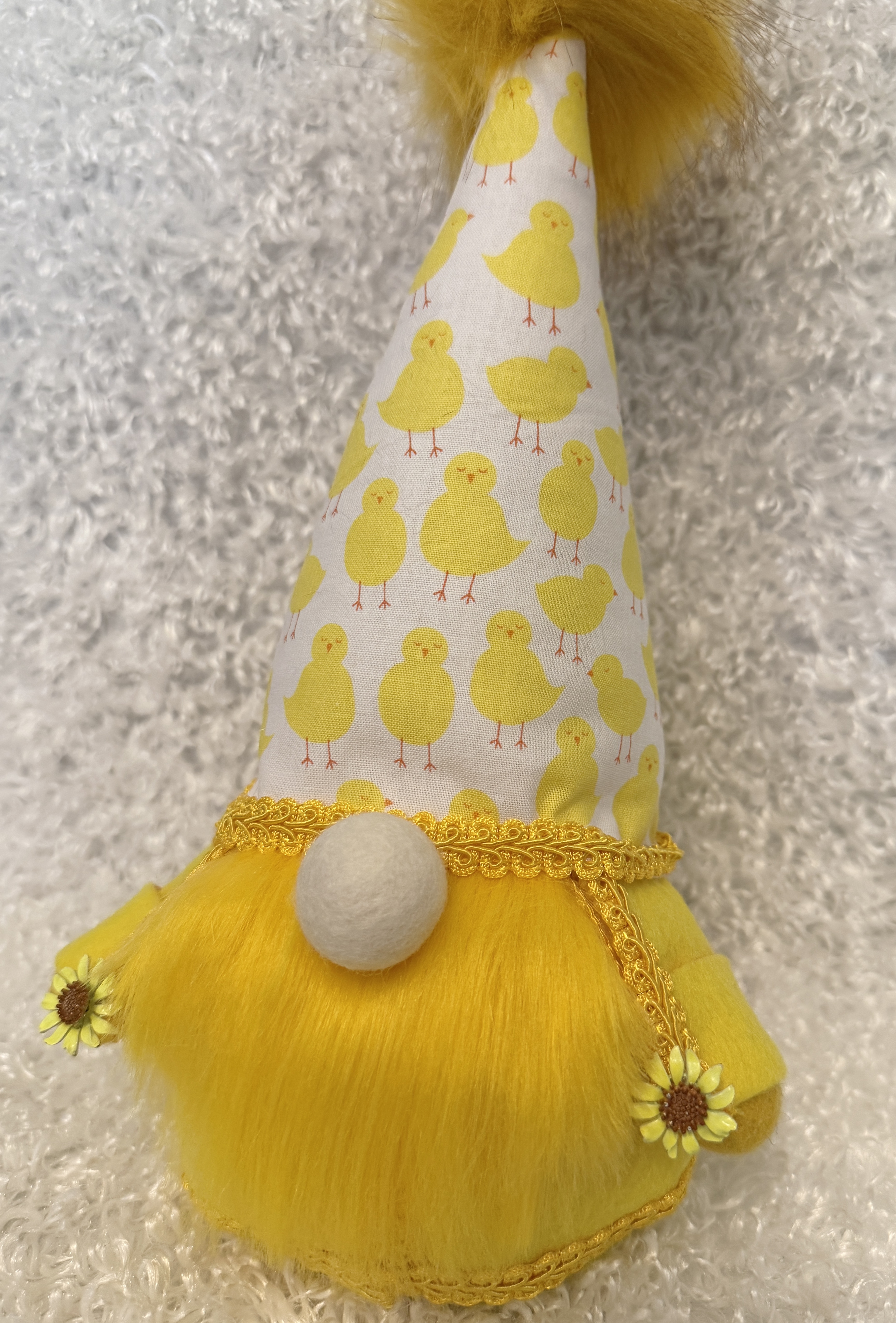 Gnome with Fluffy Yellow Beard and Hat with Little Chicks, Spring Farmhouse Decor