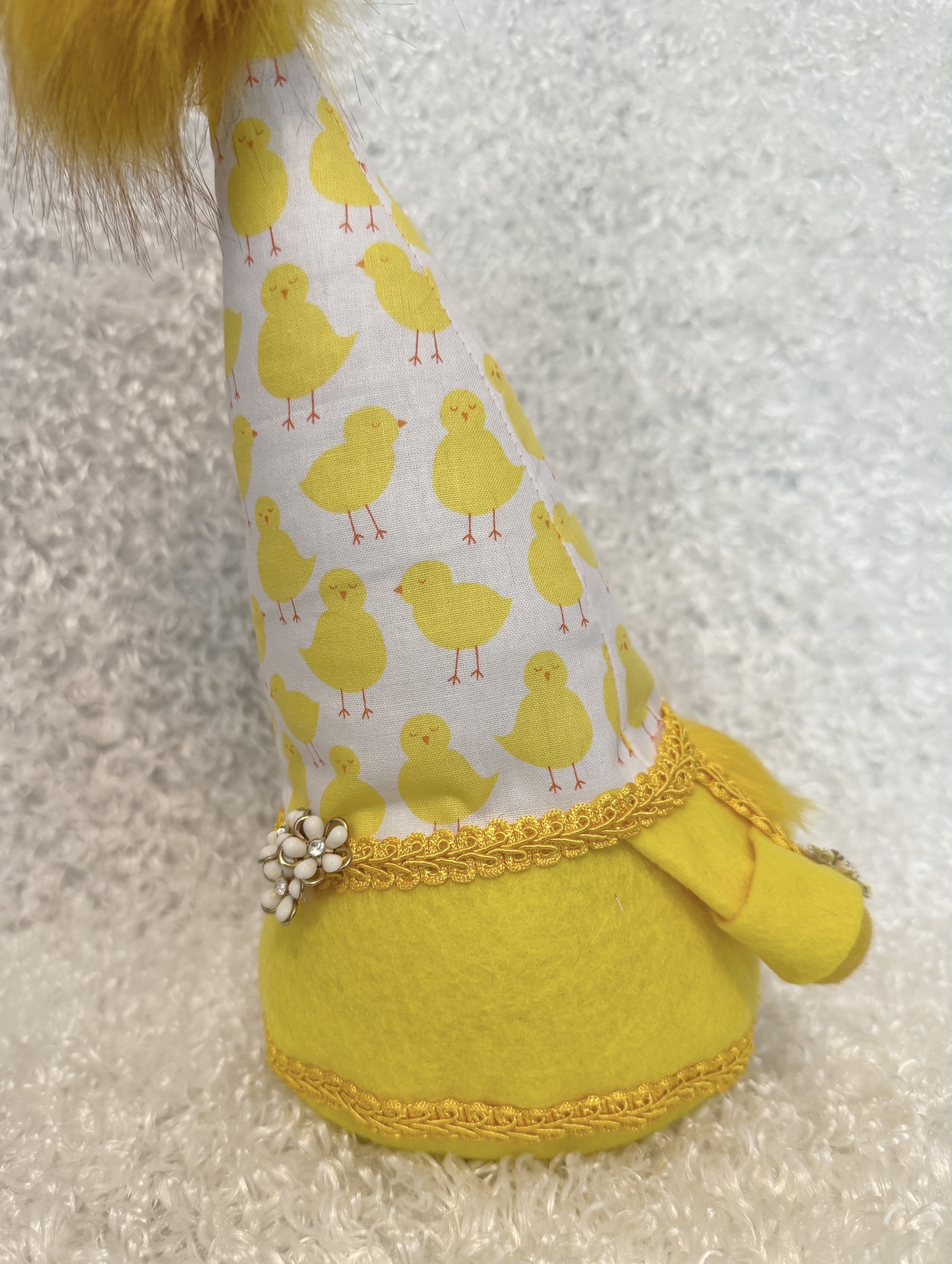 Gnome with Fluffy Yellow Beard and Hat with Little Chicks, Spring Farmhouse Decor