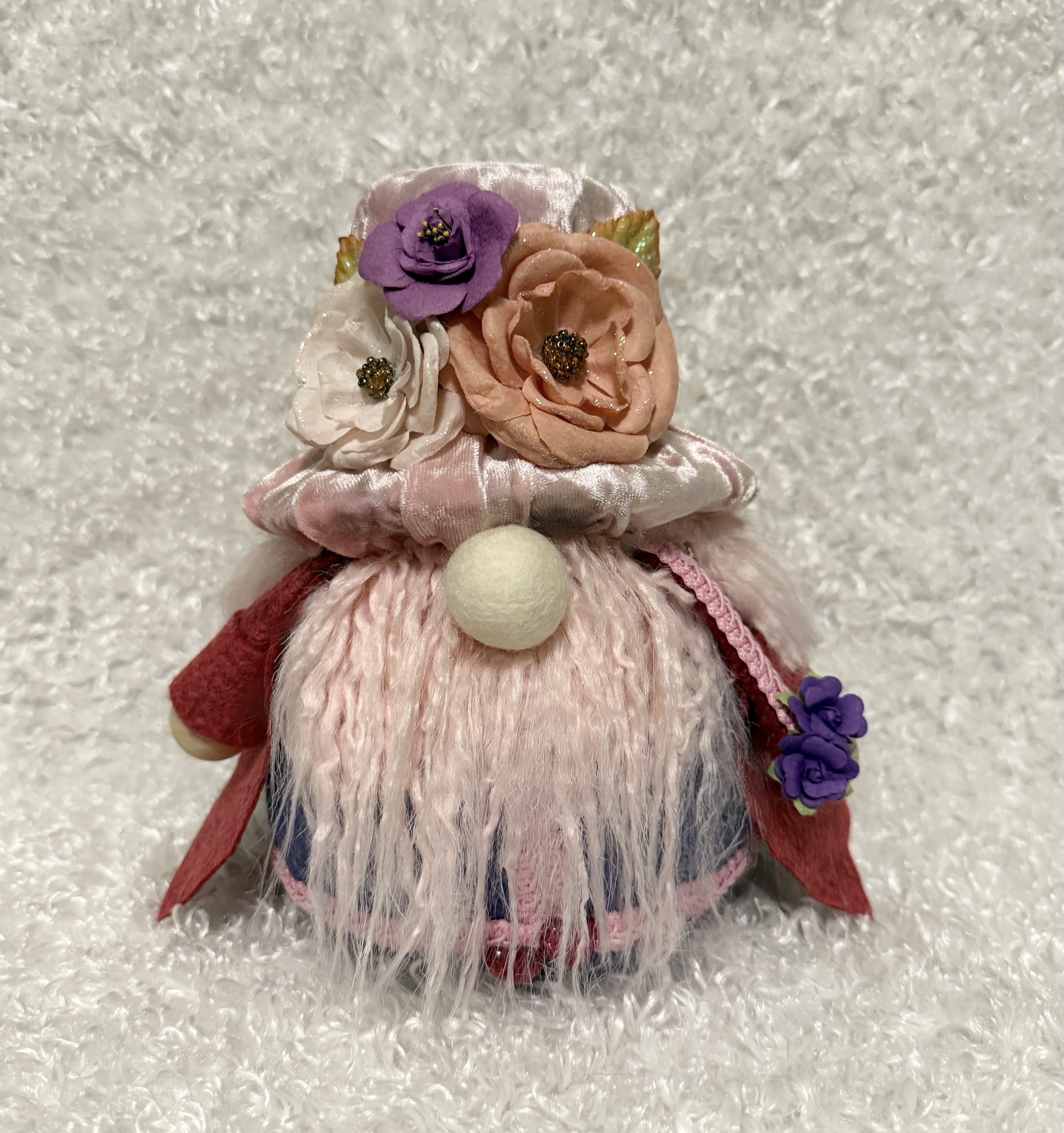 Decorative Pink and Purple Spring Gnome with Floral Hat 