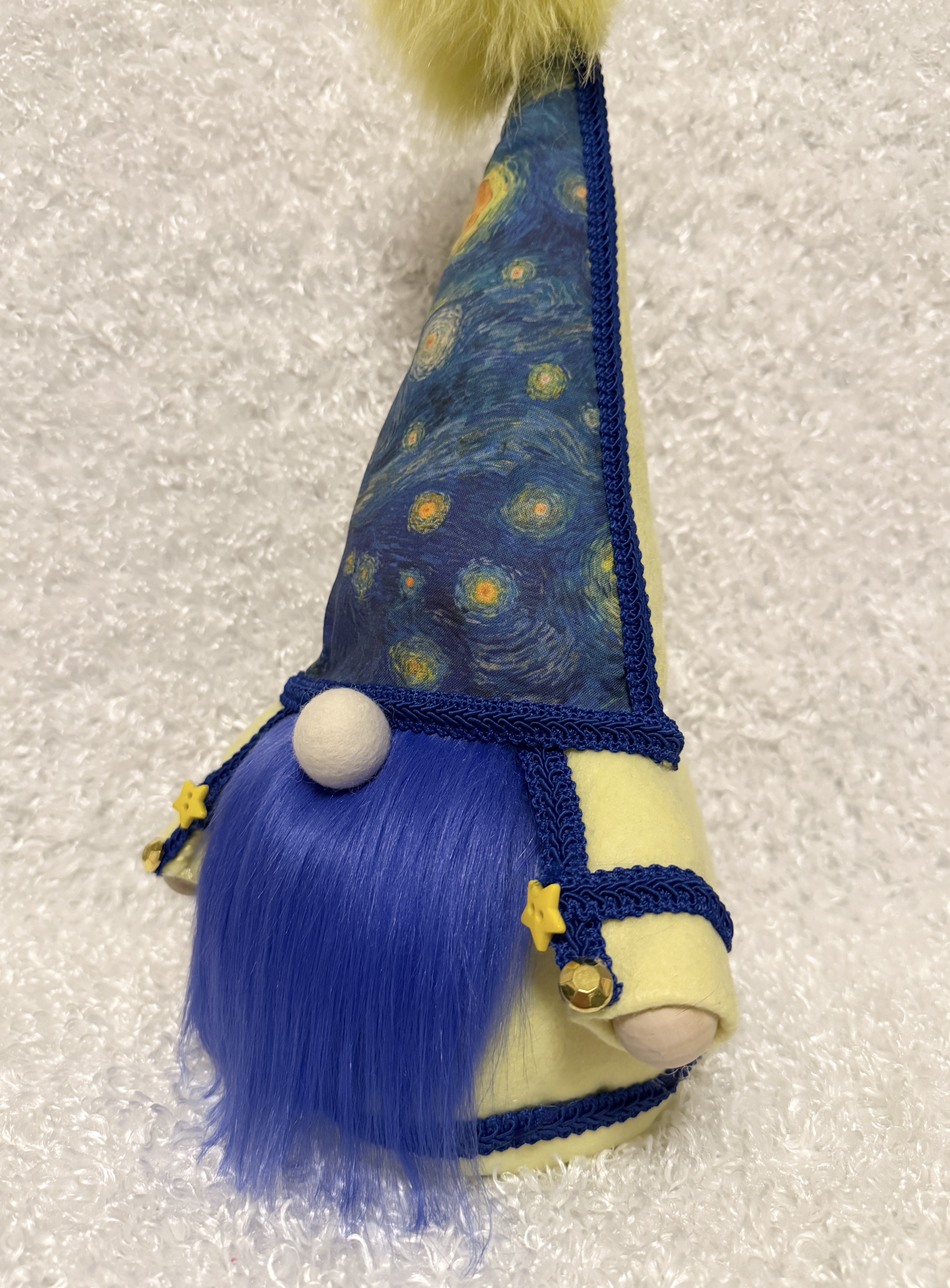 Handcrafted Gnome Inspired by Van Gogh's Starry Night Masterpiece