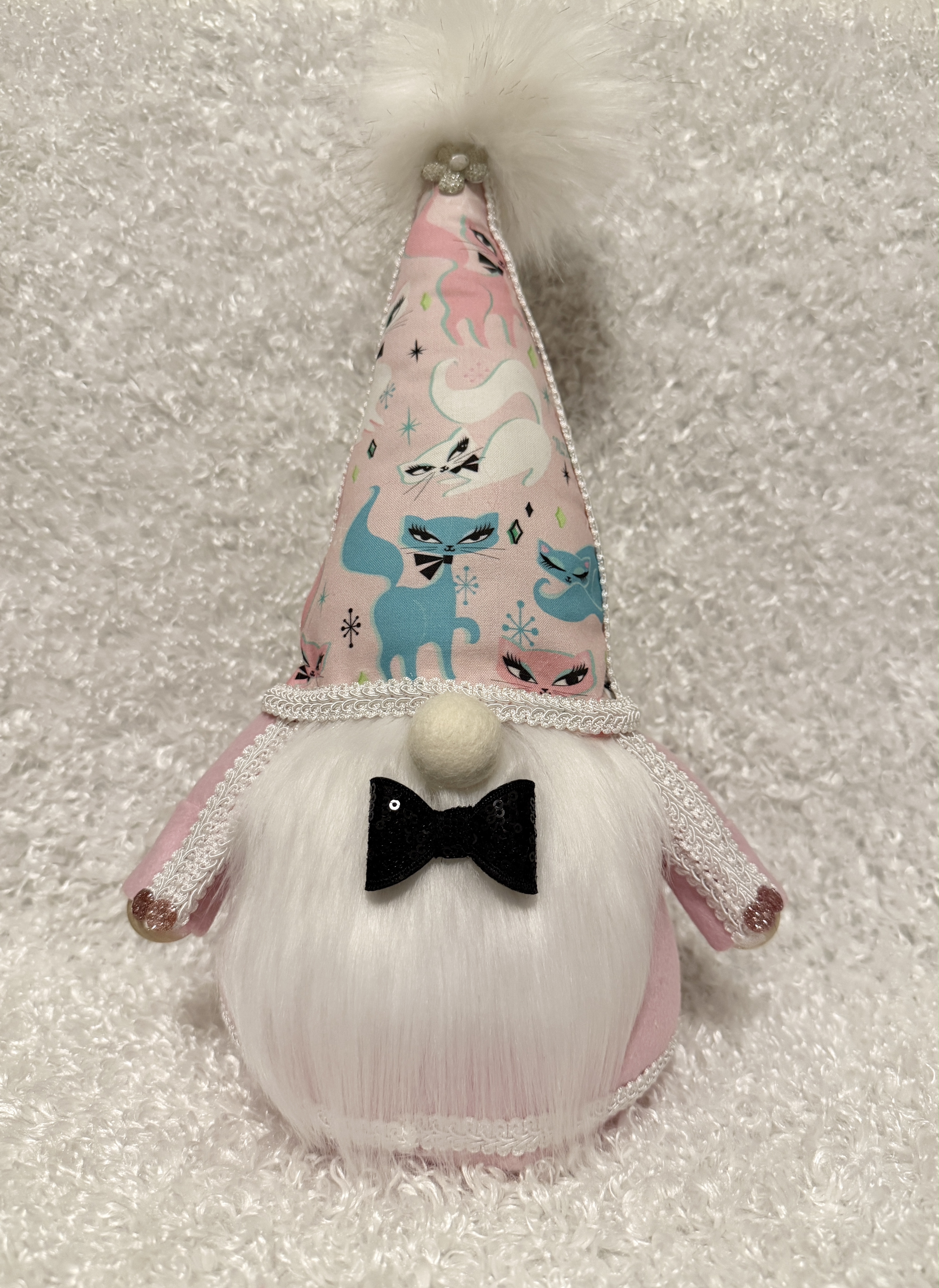 Mid-Century Modern Cat Retro Gnome with Black Tie