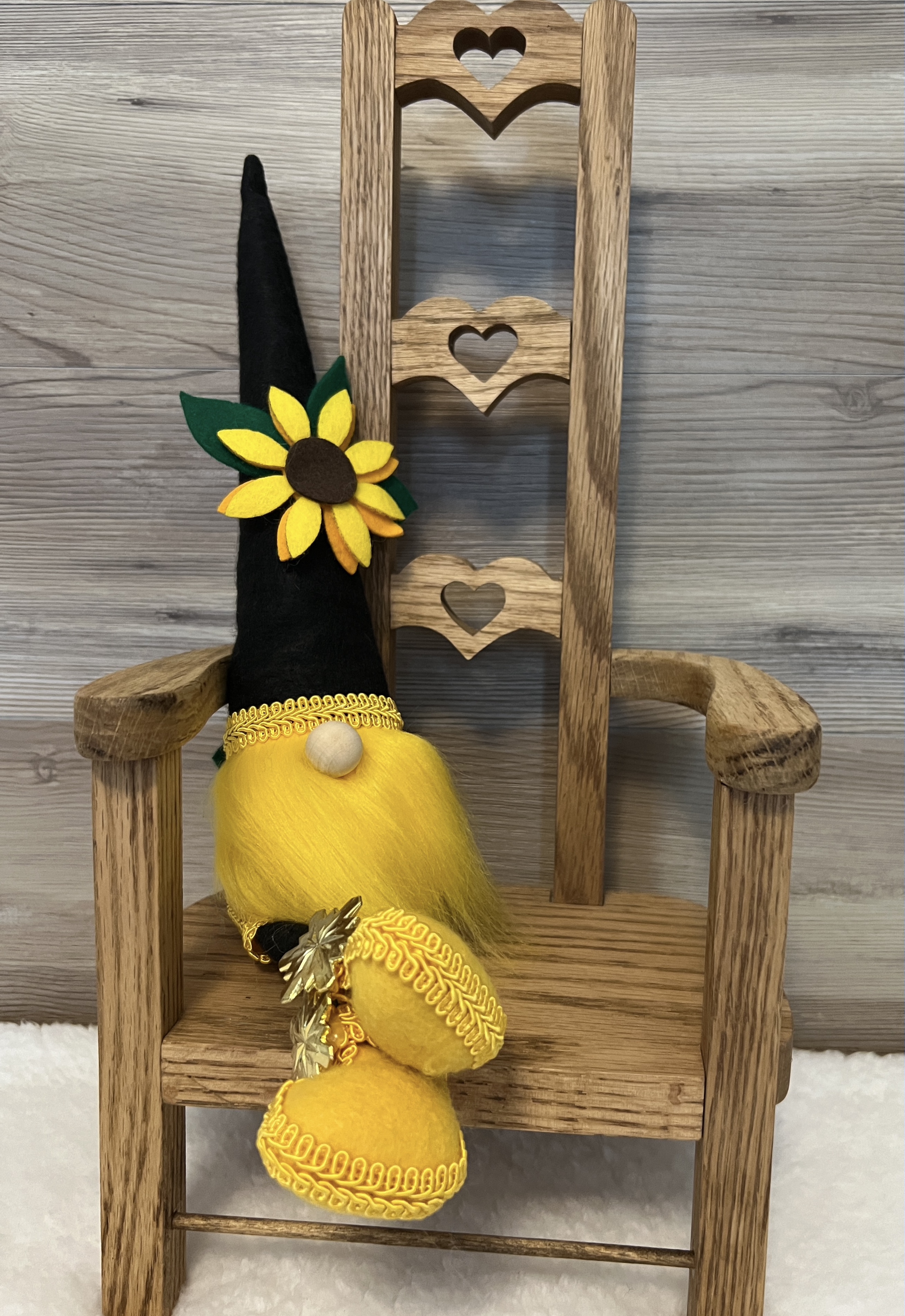 Handcrafted Sitting Sunflower Gnome with Yellow Beard