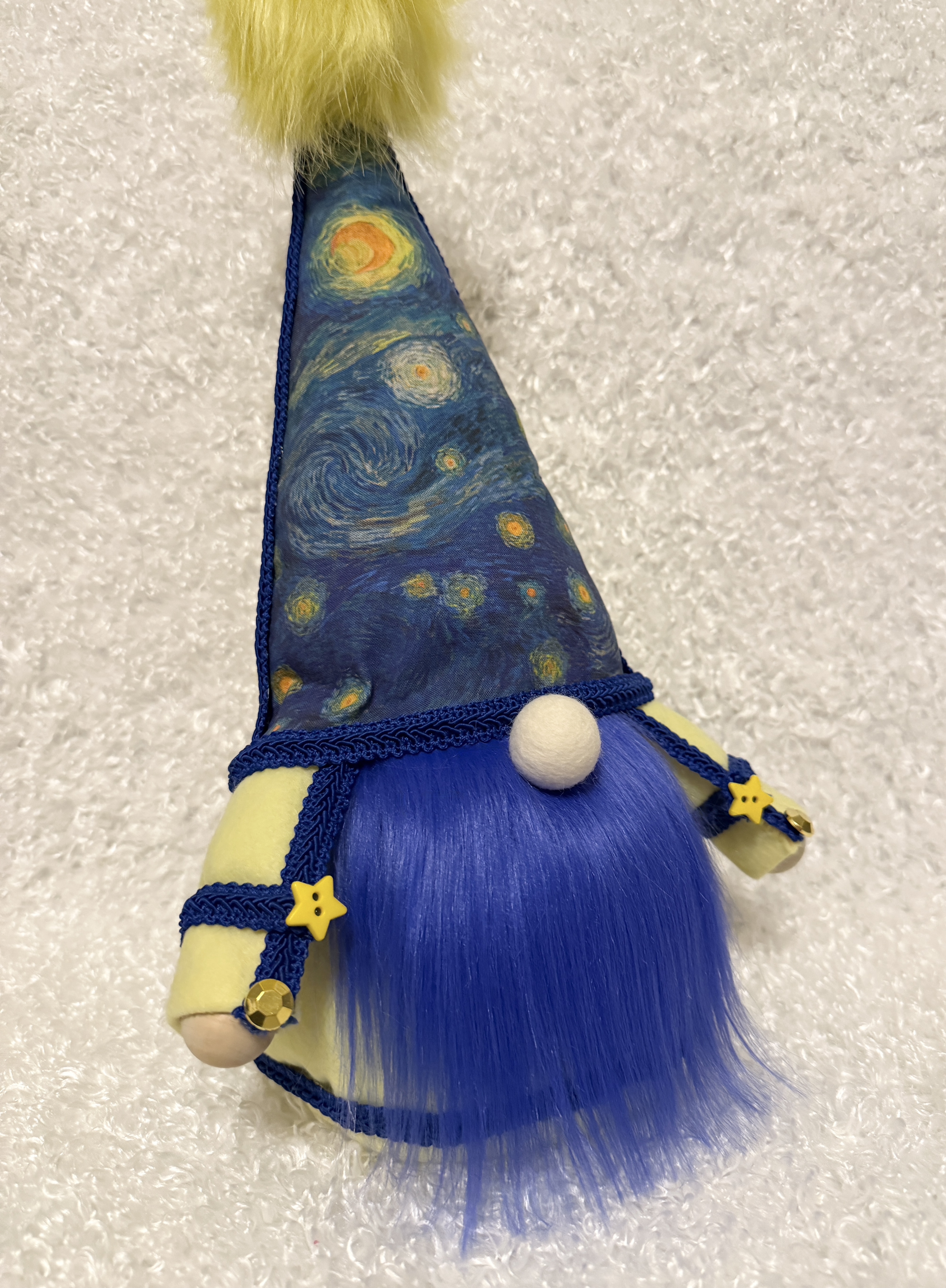 Handcrafted Gnome Inspired by Van Gogh's Starry Night Masterpiece