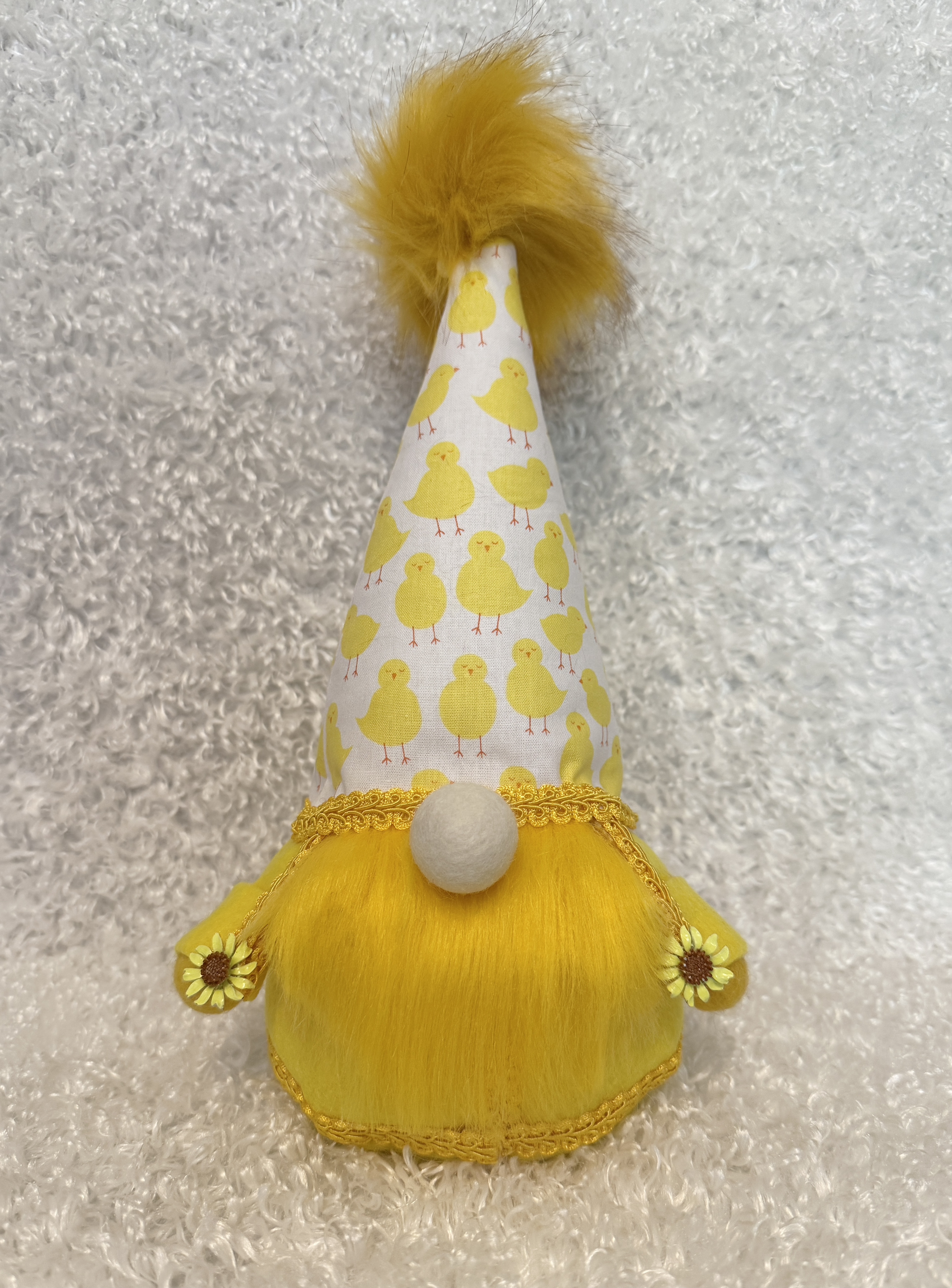 Gnome with Fluffy Yellow Beard and Hat with Little Chicks, Spring Farmhouse Decor