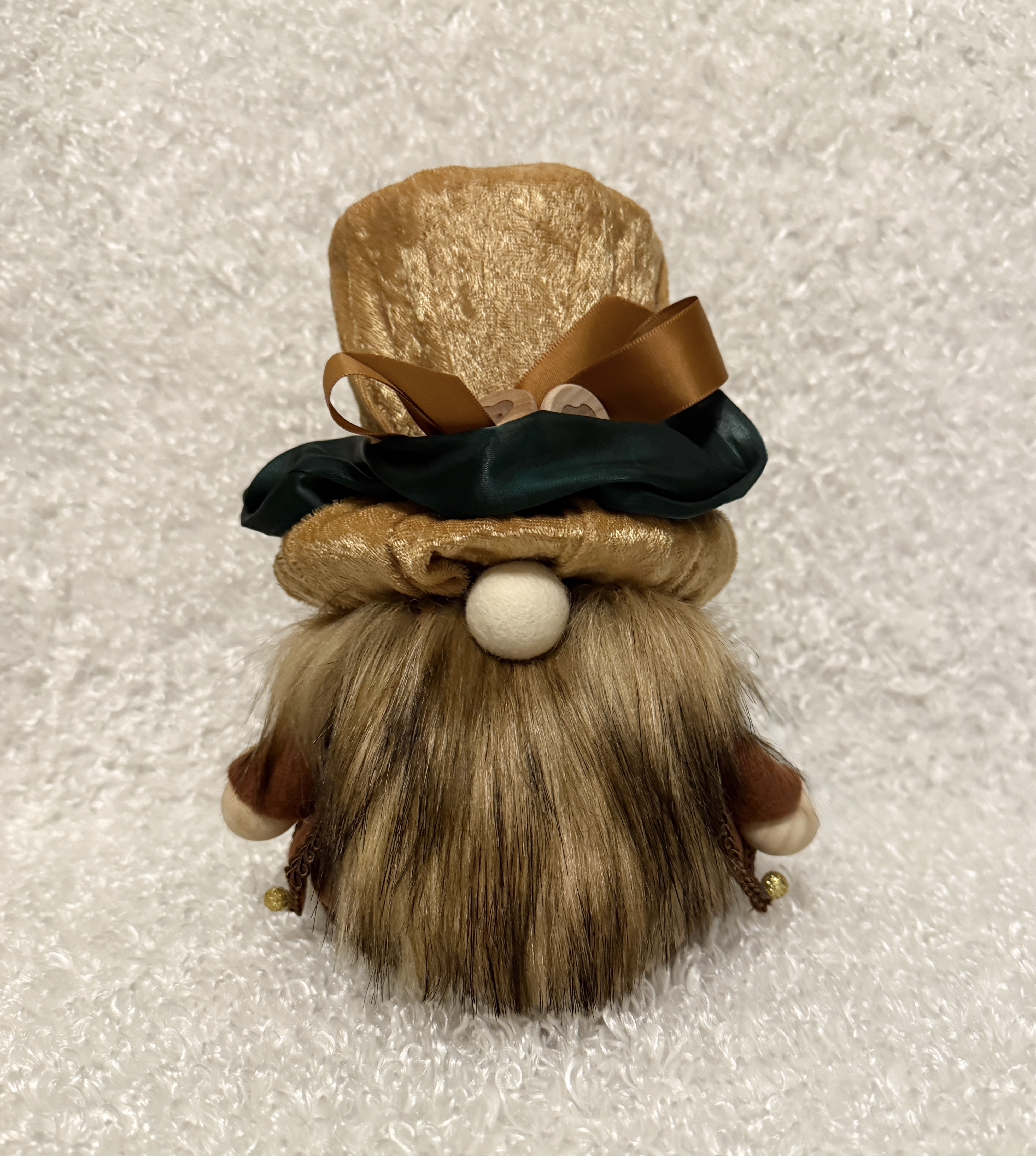 Charming Decorative Gnome with a Brown Top Hat and Green Accents