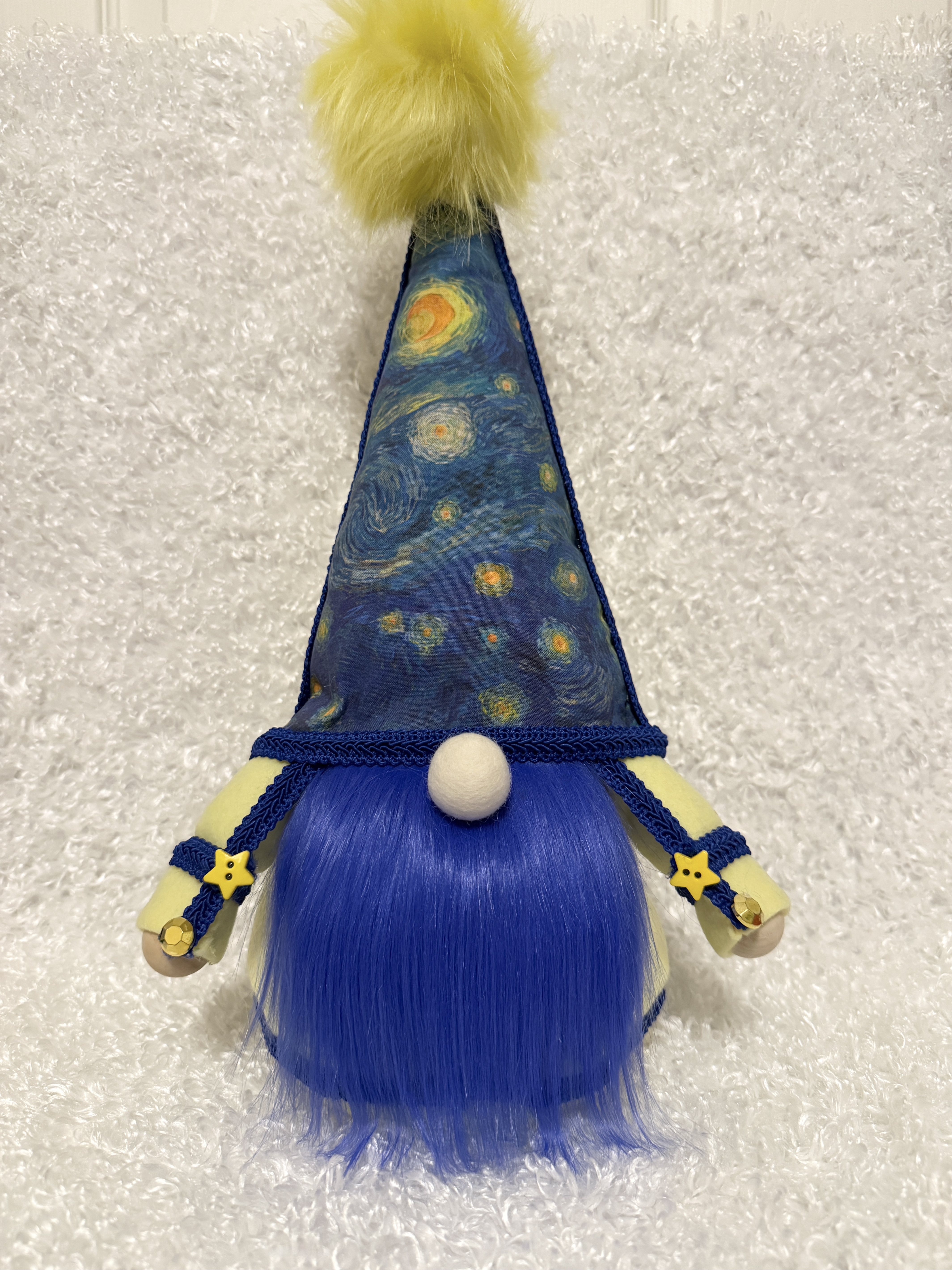 Handcrafted Gnome Inspired by Van Gogh's Starry Night Masterpiece