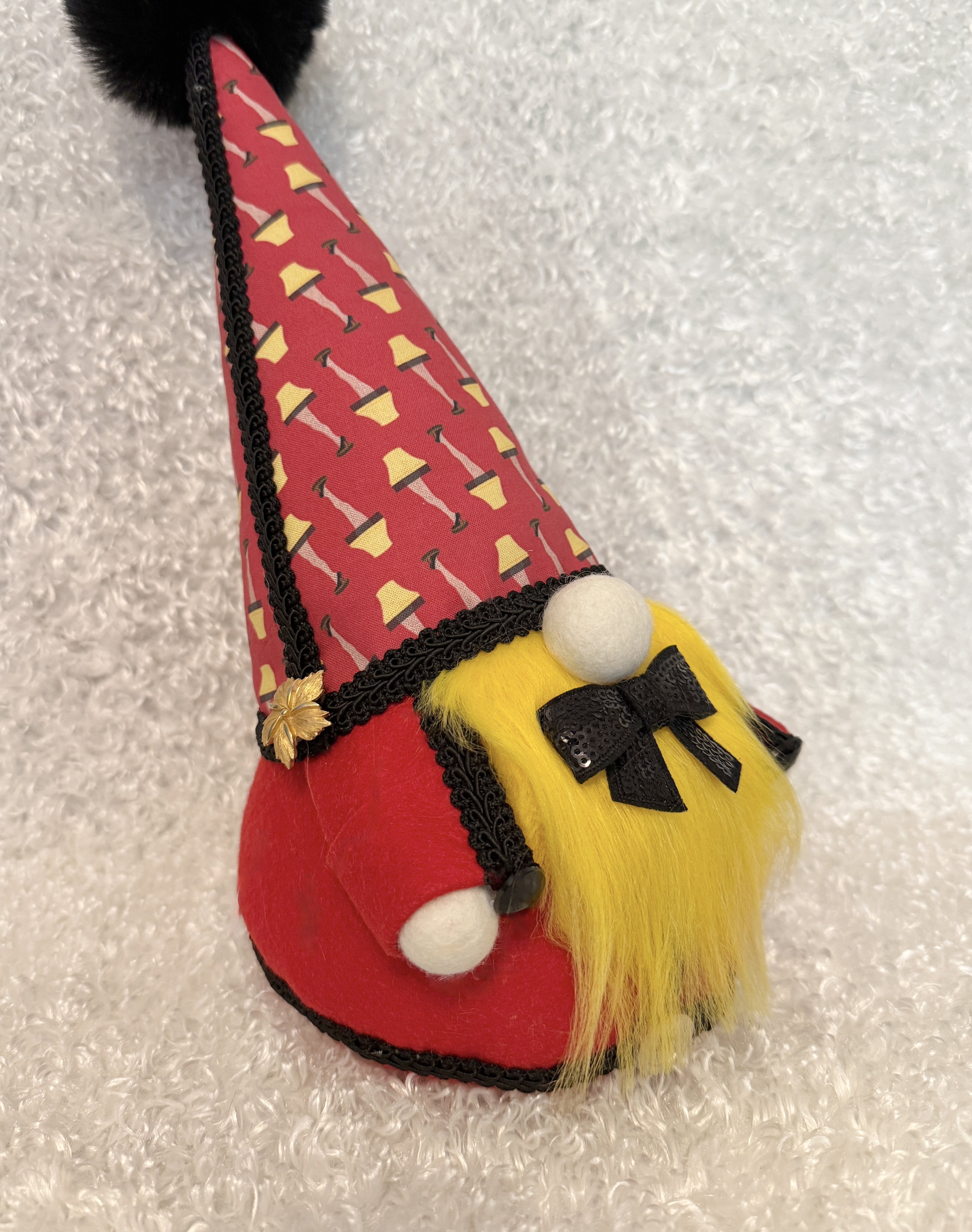 Christmas Story Leg Lamp Gnome with Yellow Fluffy Beard and Shiny Black Bow Tie, Funny Holiday Decor, Unique Christmas Gift