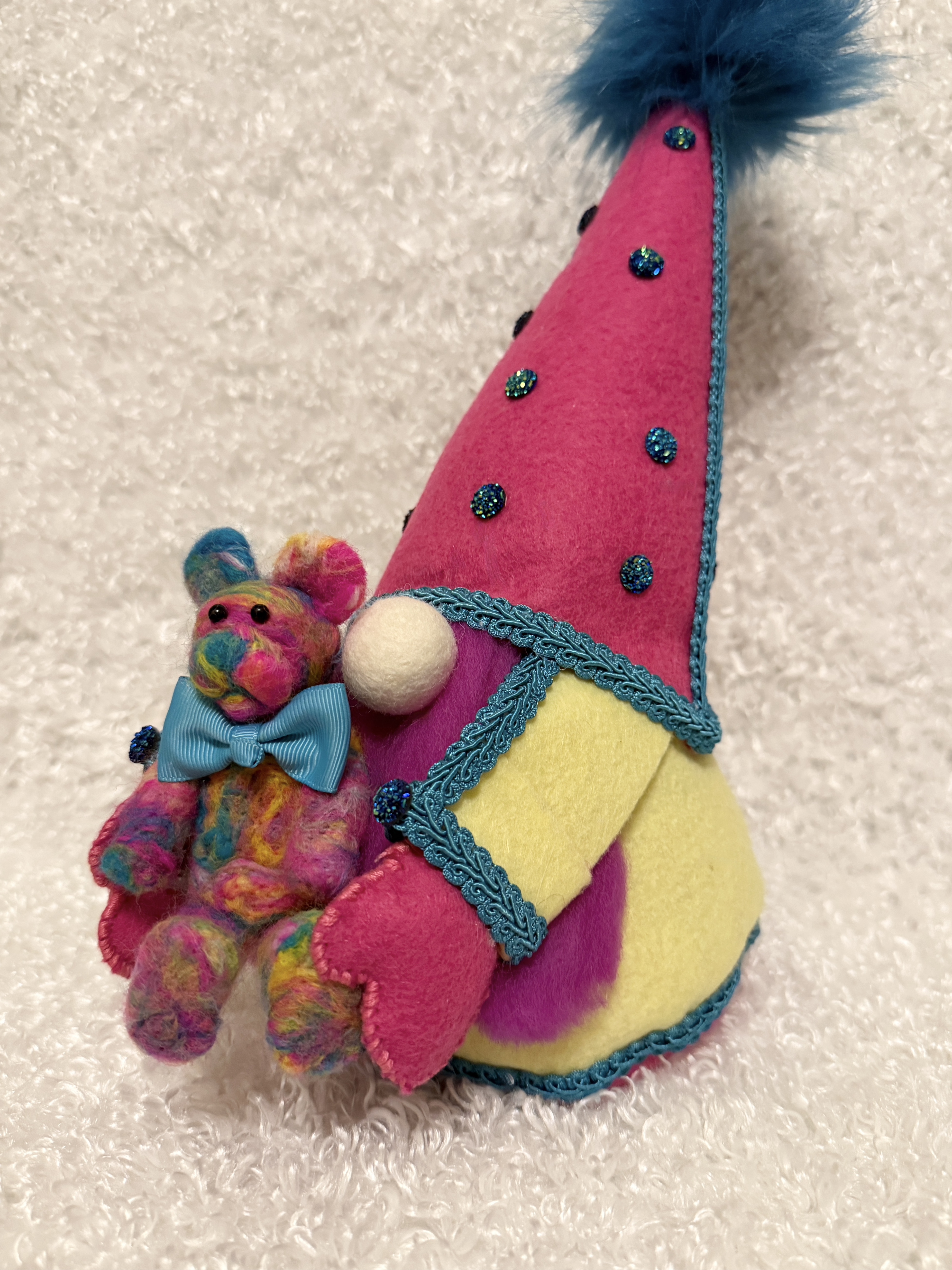 Colorful Felt Gnome with Teddy Bear