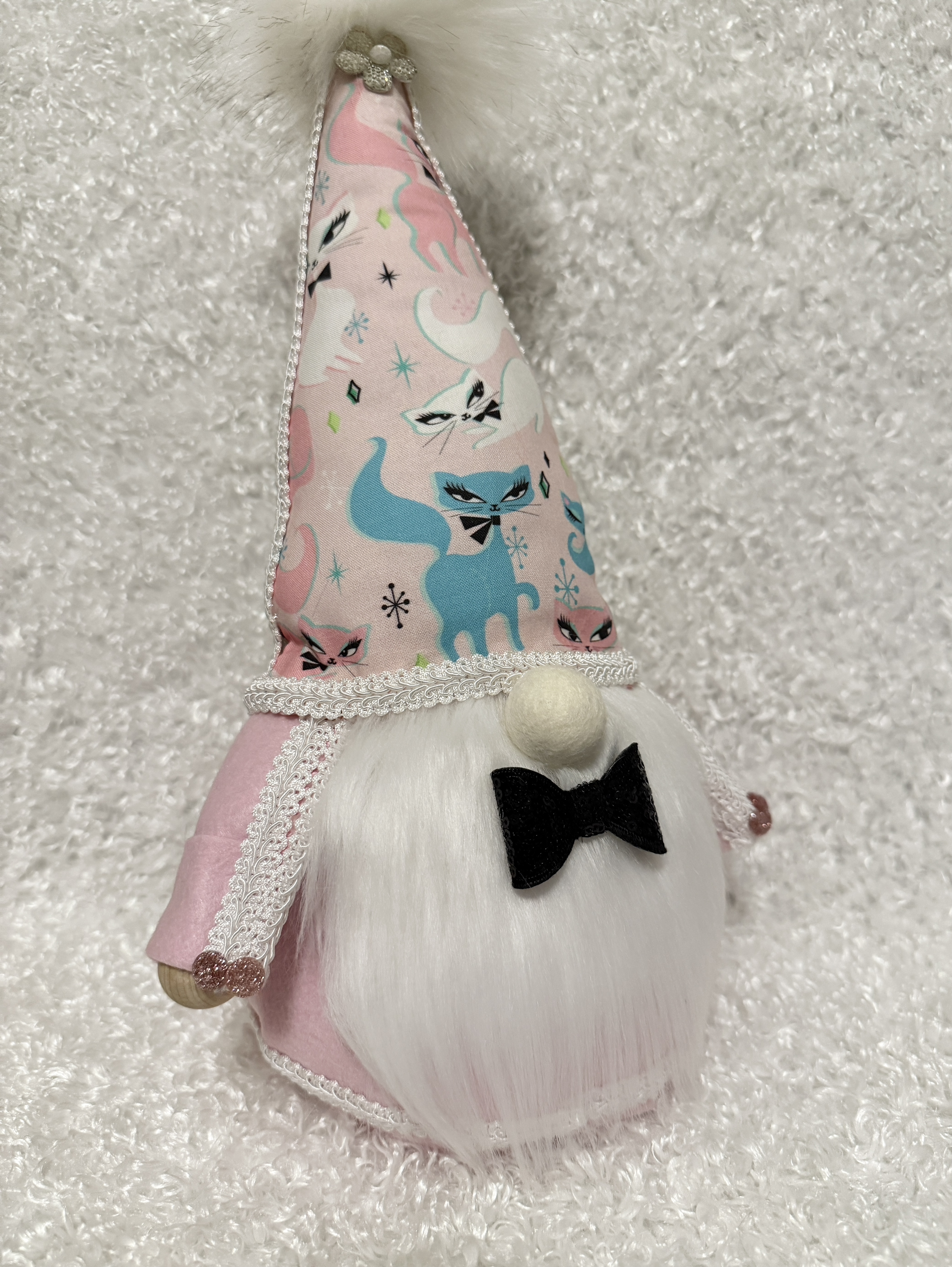 Mid-Century Modern Cat Retro Gnome with Black Tie
