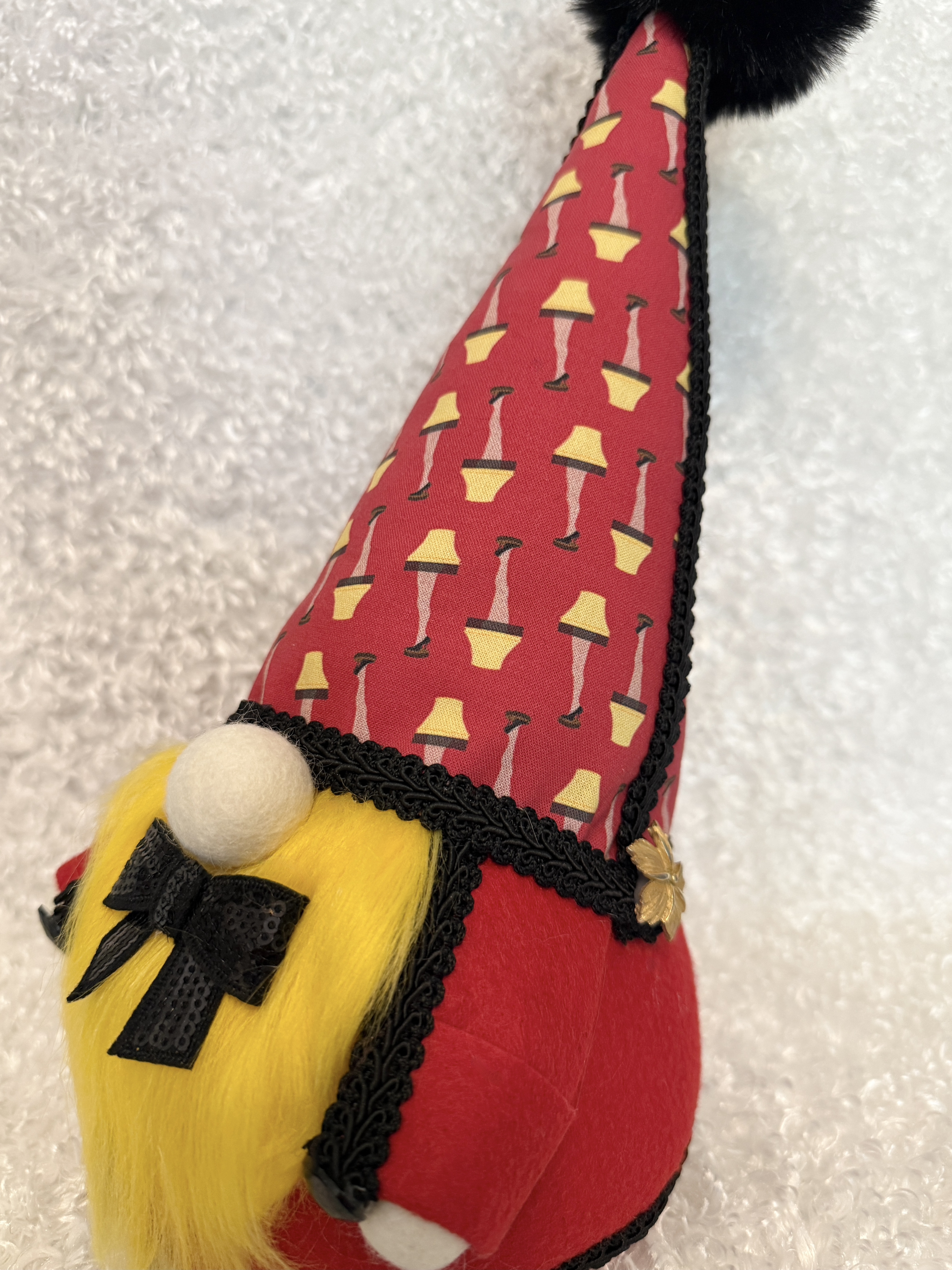 Christmas Story Leg Lamp Gnome with Yellow Fluffy Beard and Shiny Black Bow Tie, Funny Holiday Decor, Unique Christmas Gift