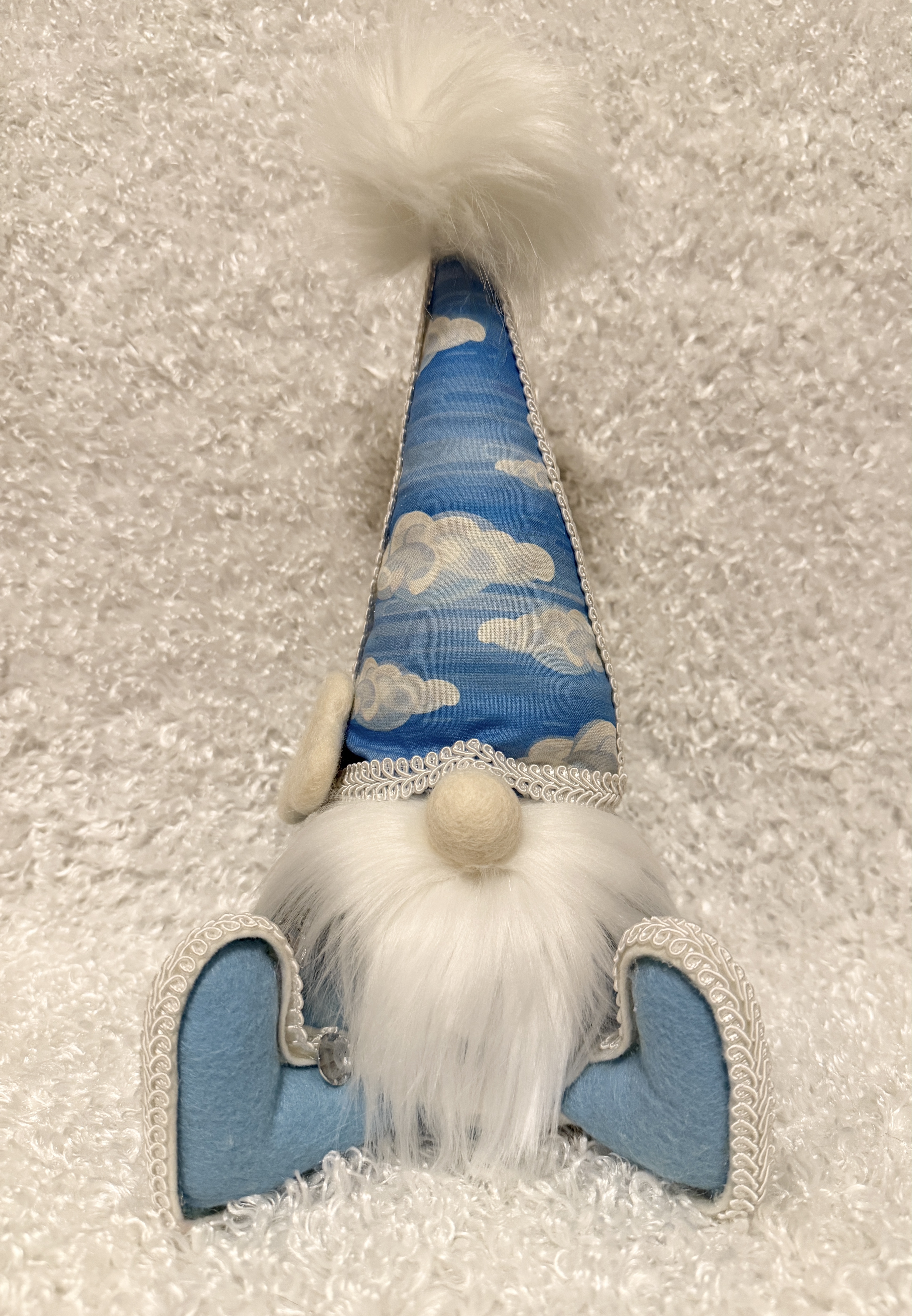 Handmade Gnome with Cloud-Patterned Hat