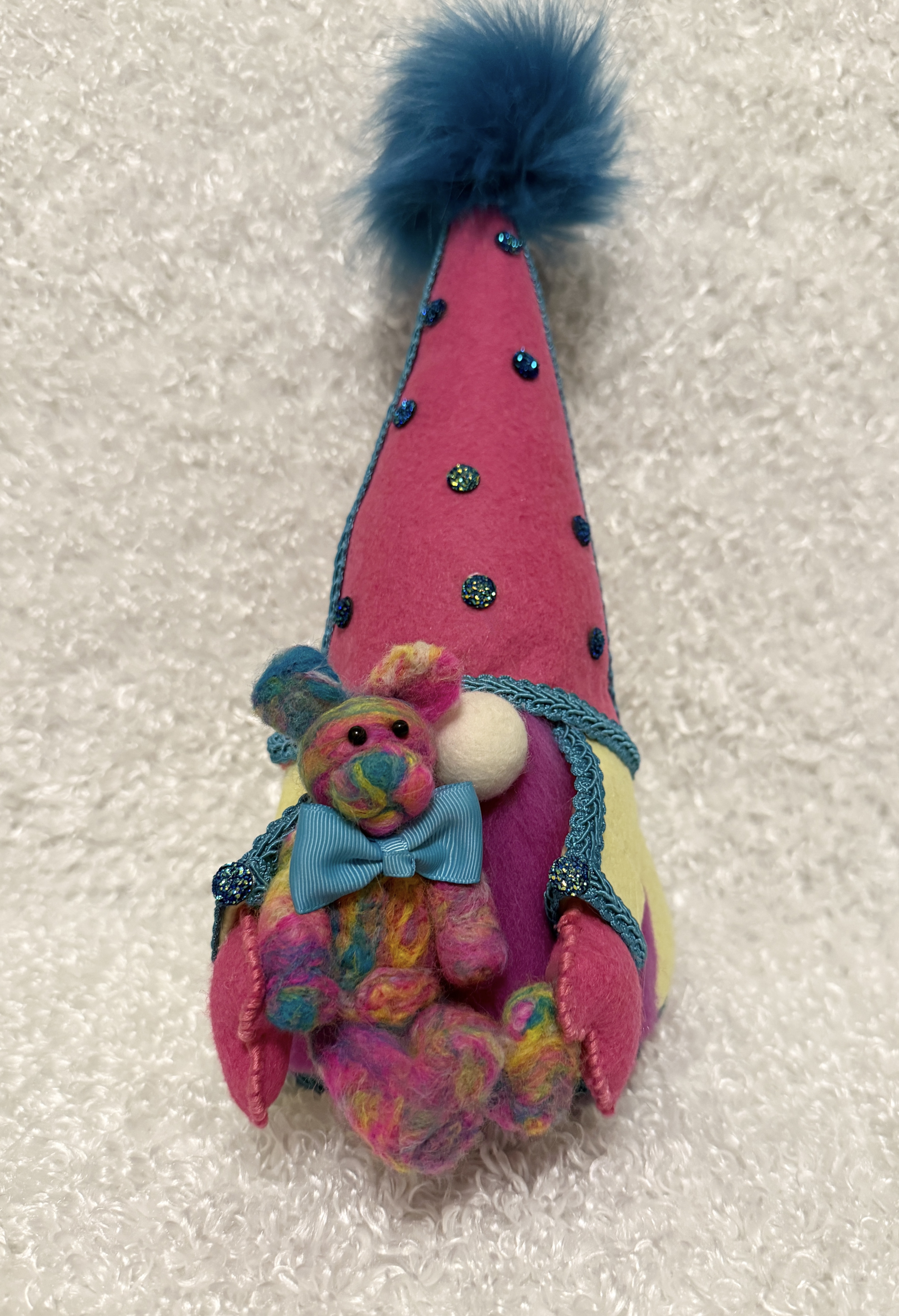 Colorful Felt Gnome with Teddy Bear