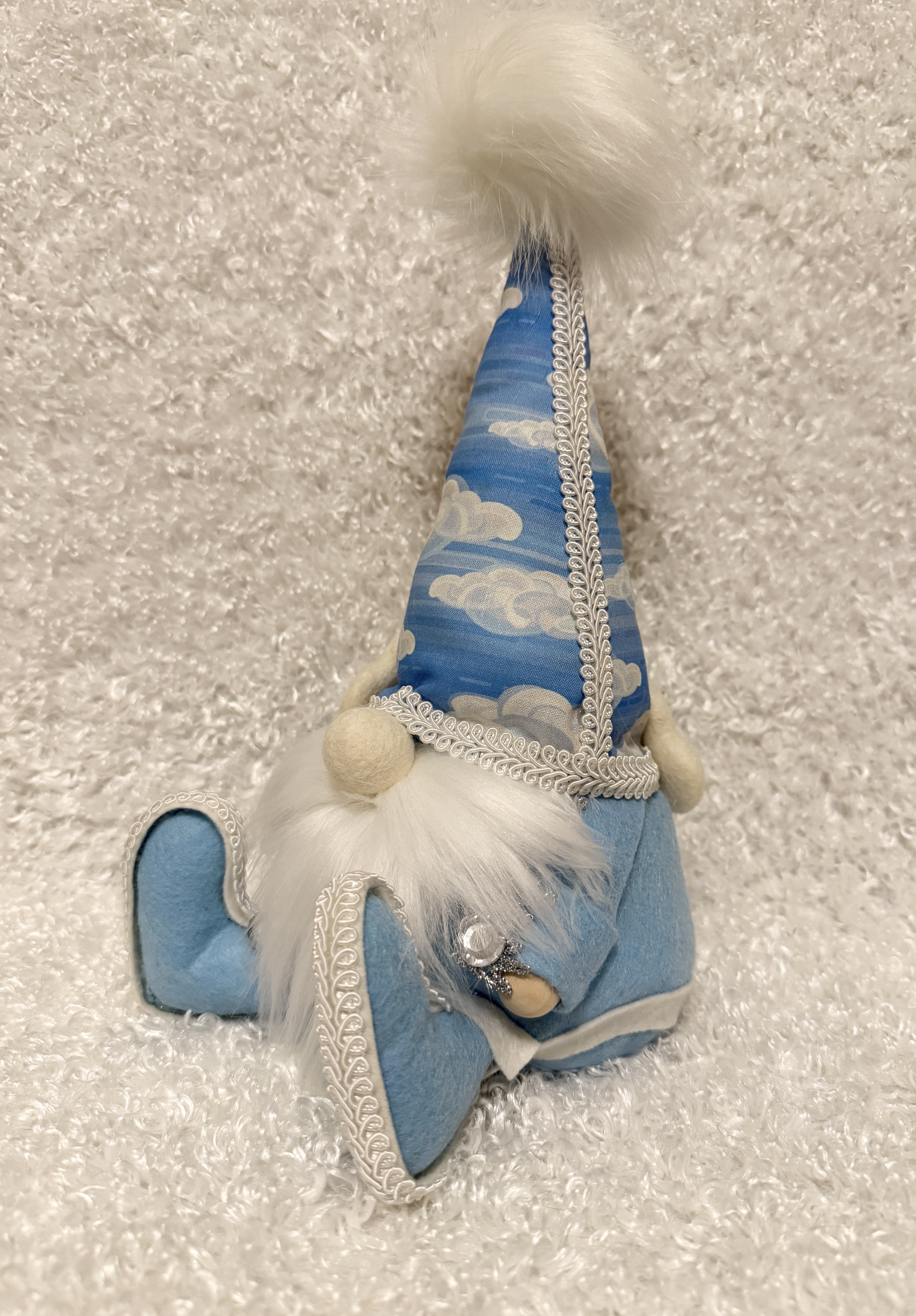 Handmade Gnome with Cloud-Patterned Hat