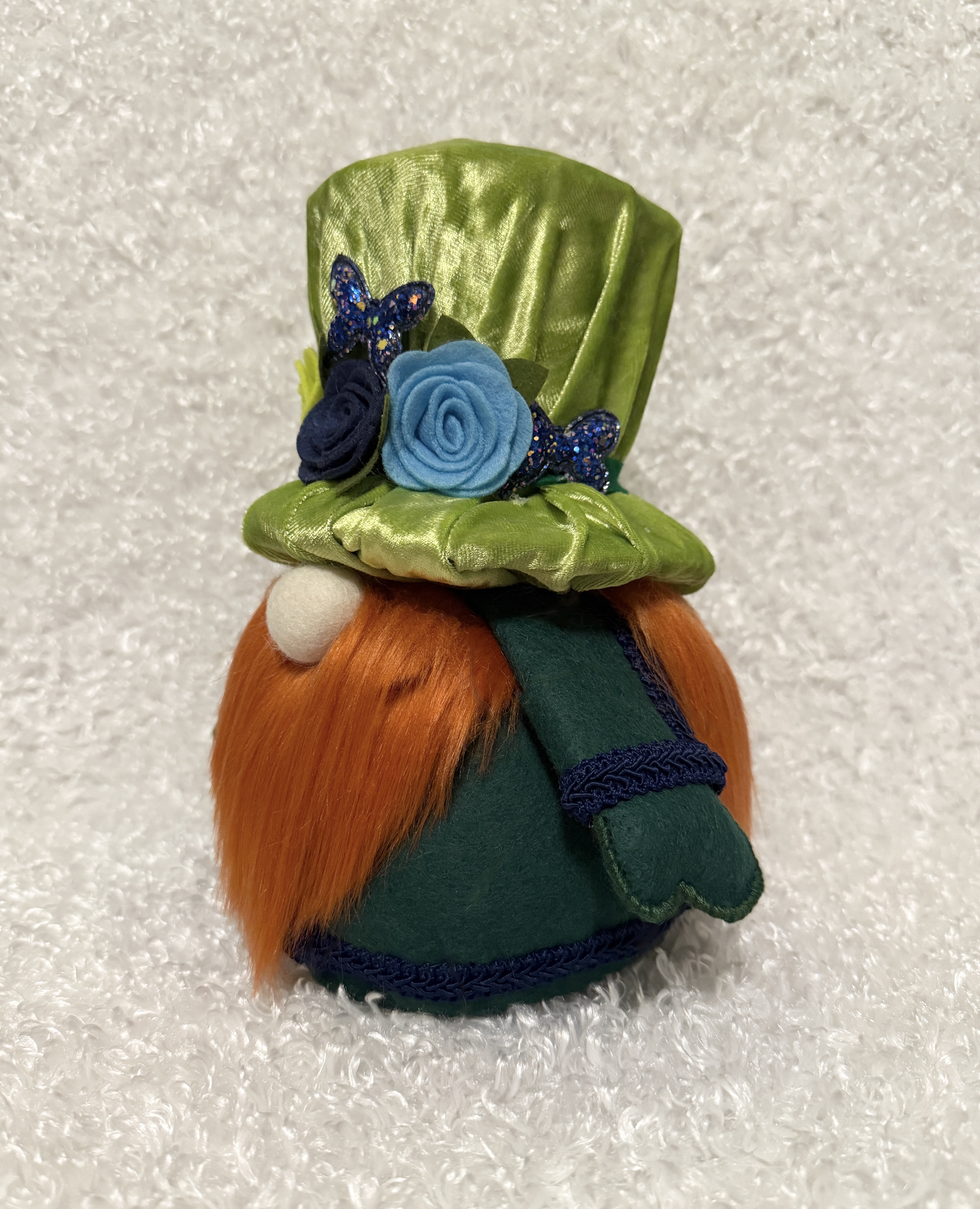 Decorative Gnome with a Green Hat and Flower Accents